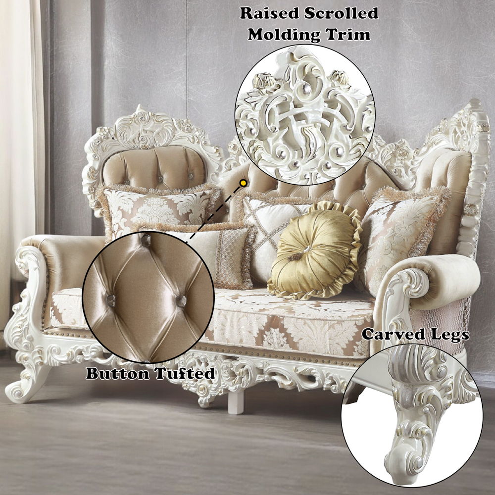 Vanaheim - Loveseat With 5 Pillows - Fabric & Antique White, white, view 7