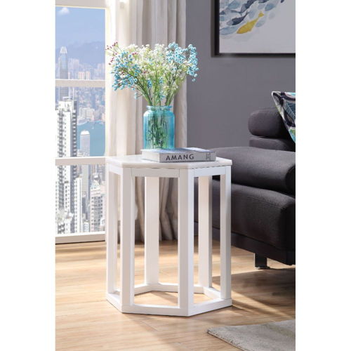 Reon - Accent Table (Set of 2) - Marble Top & White, white