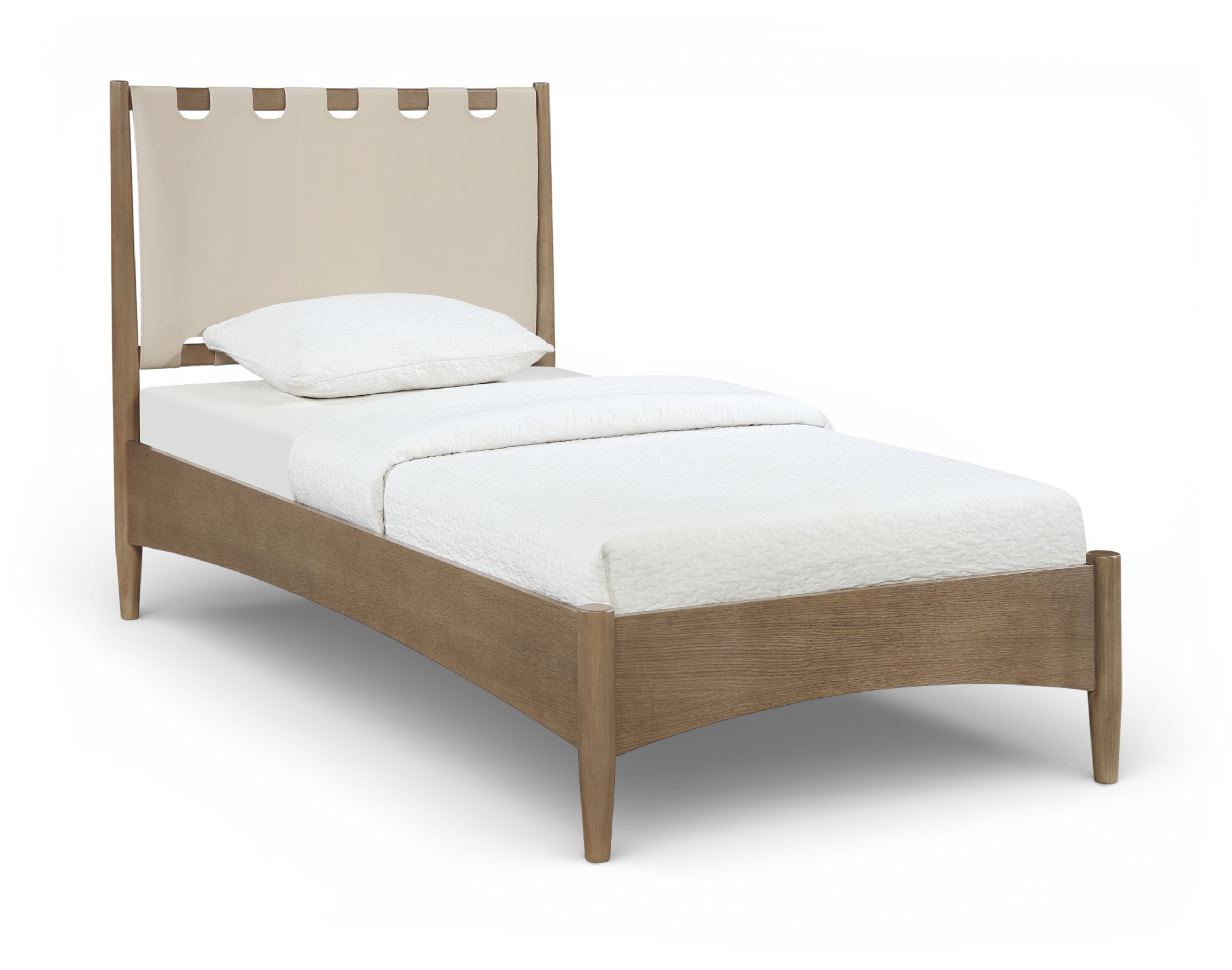 Santos - Vegan Leather Headboard And Wood Twin Bed - Beige
