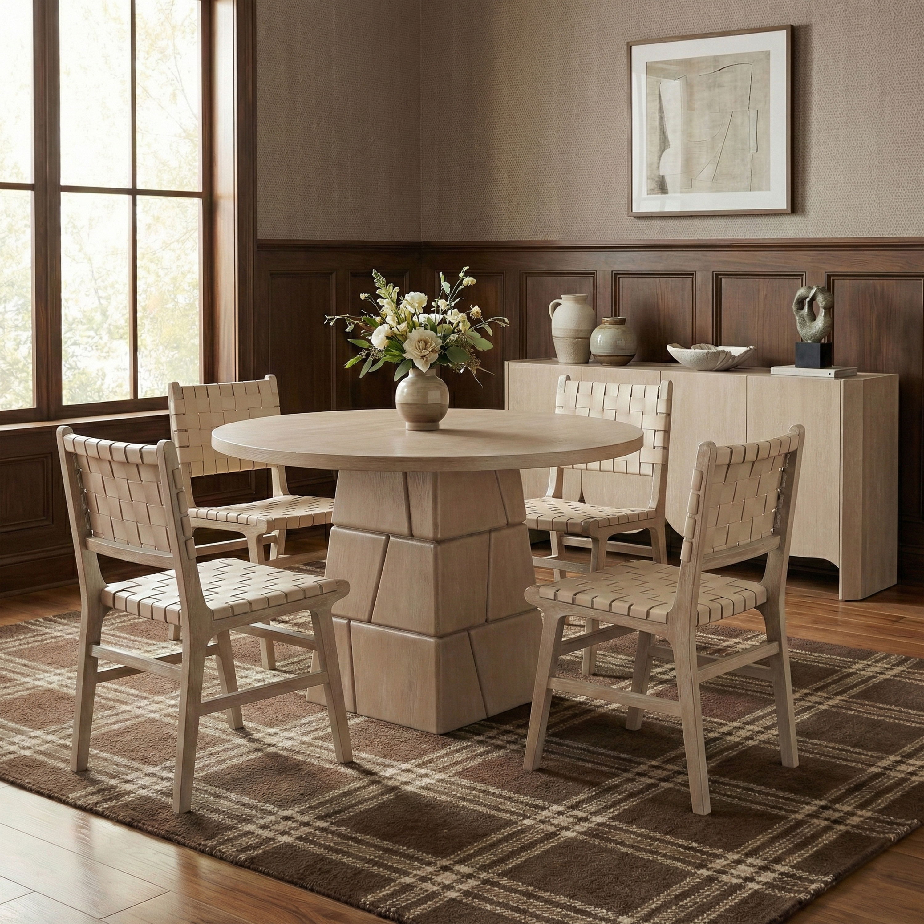 Entwine - Vegan Leather Upholstered Dining Chair - Beige / Painted Natural
