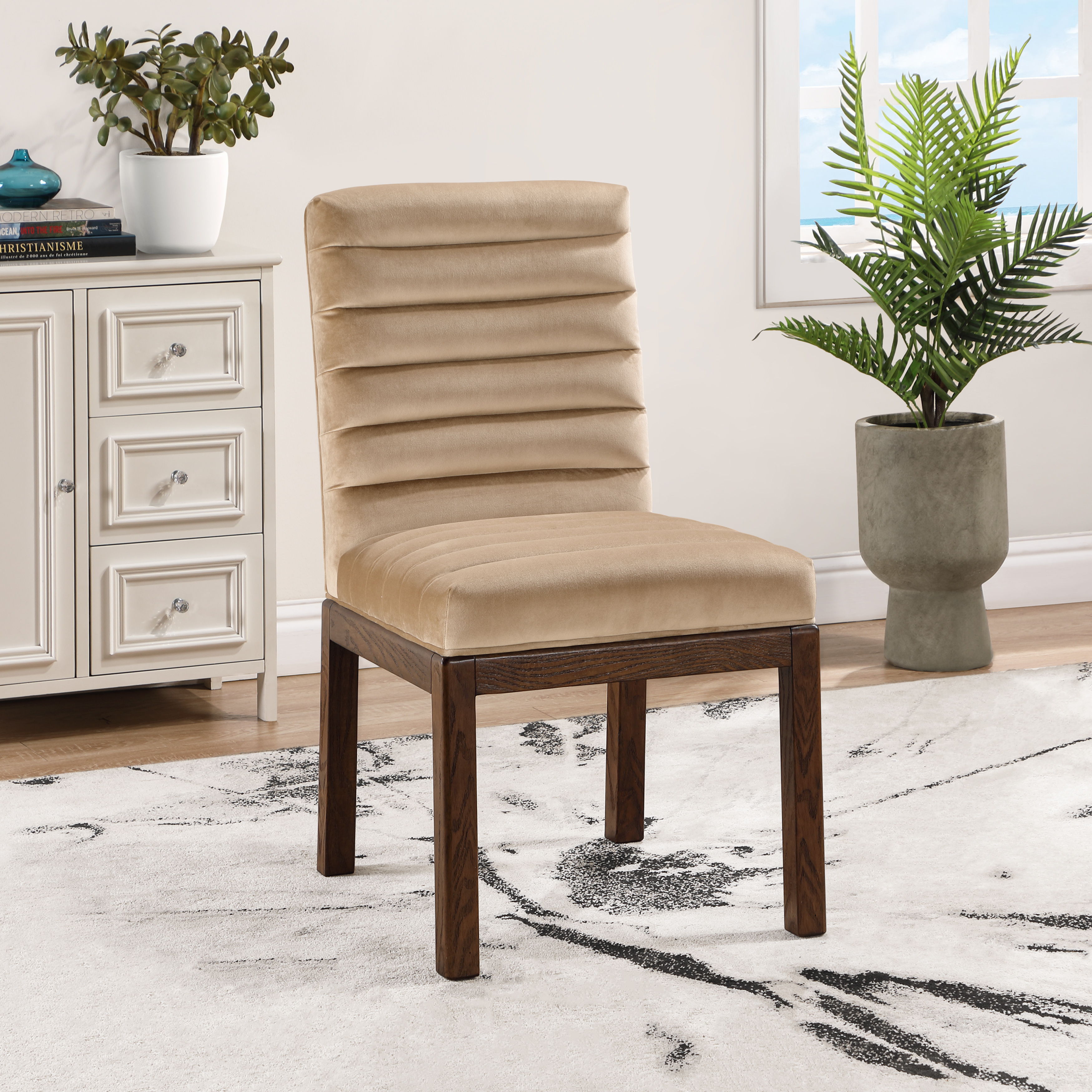 Evelyn - Dining Chair With Brown Legs - Beige