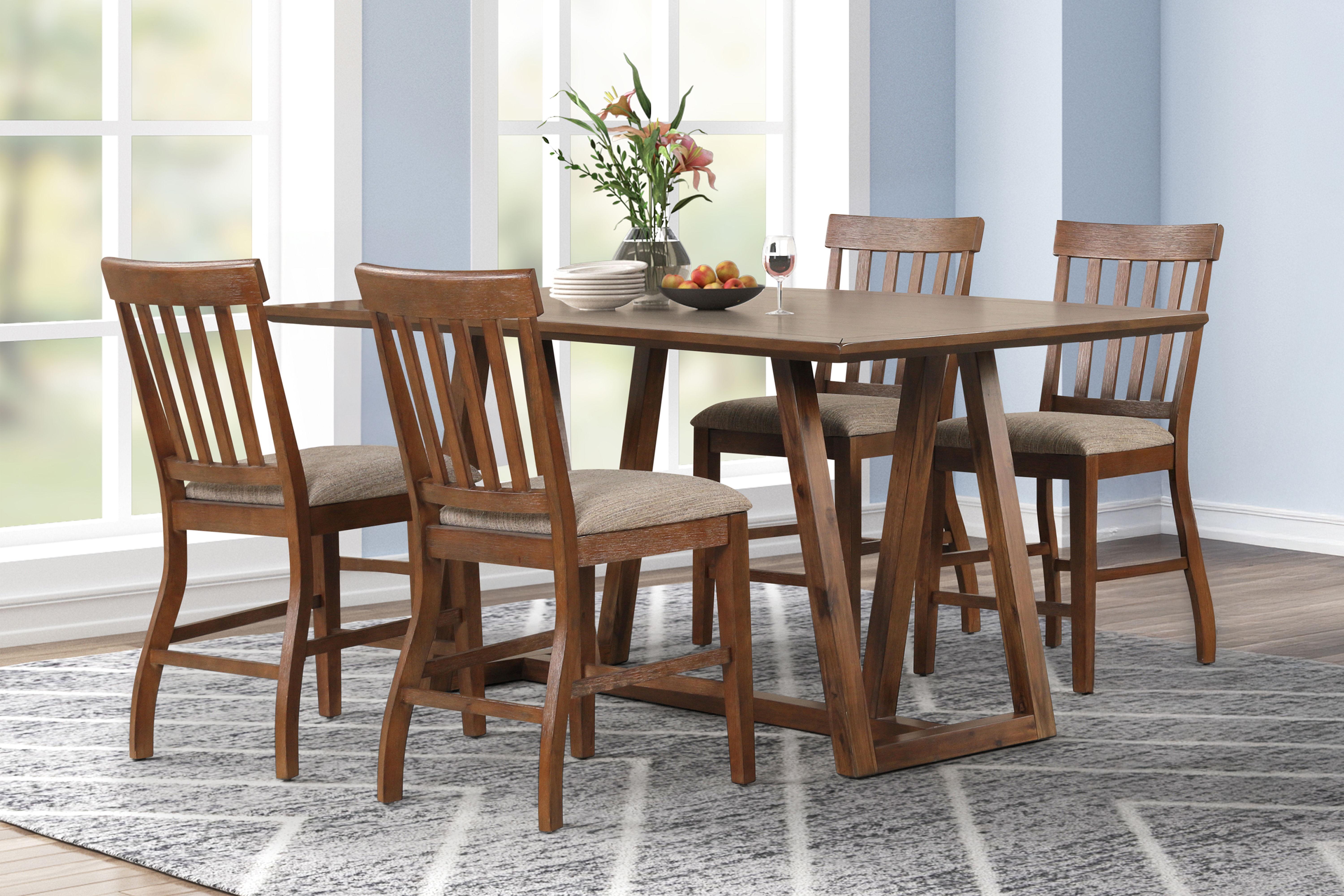 Putnam - Counter Table With 4 Chairs - Brown