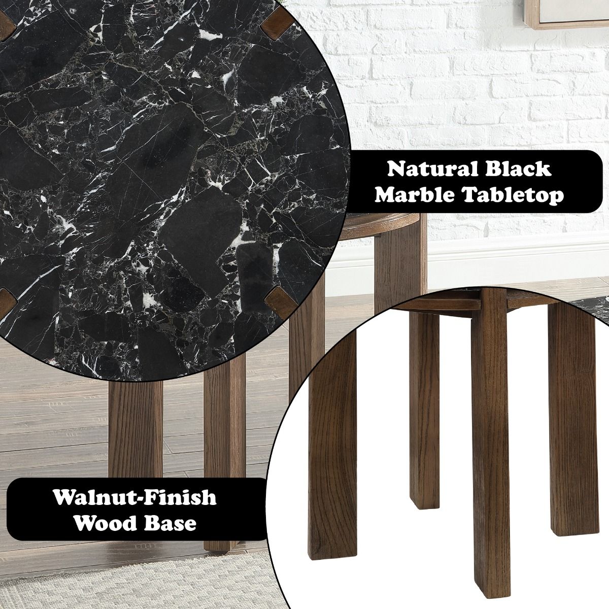 Estella - End Table With Natural Marble Top - Black Top & Walnut, dark brown, view 6