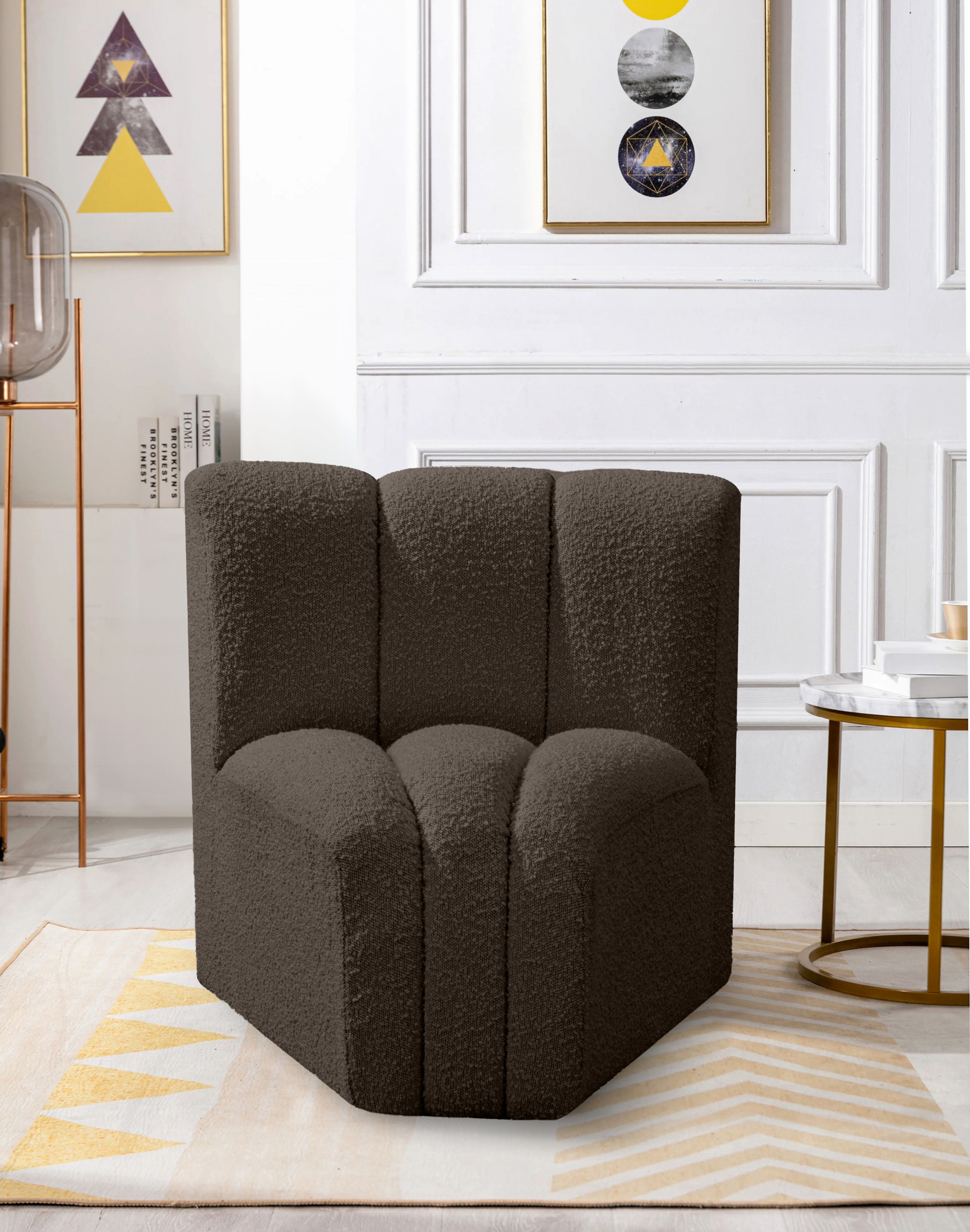 Arc - Boucle Fabric Curved Corner Chair - Brown