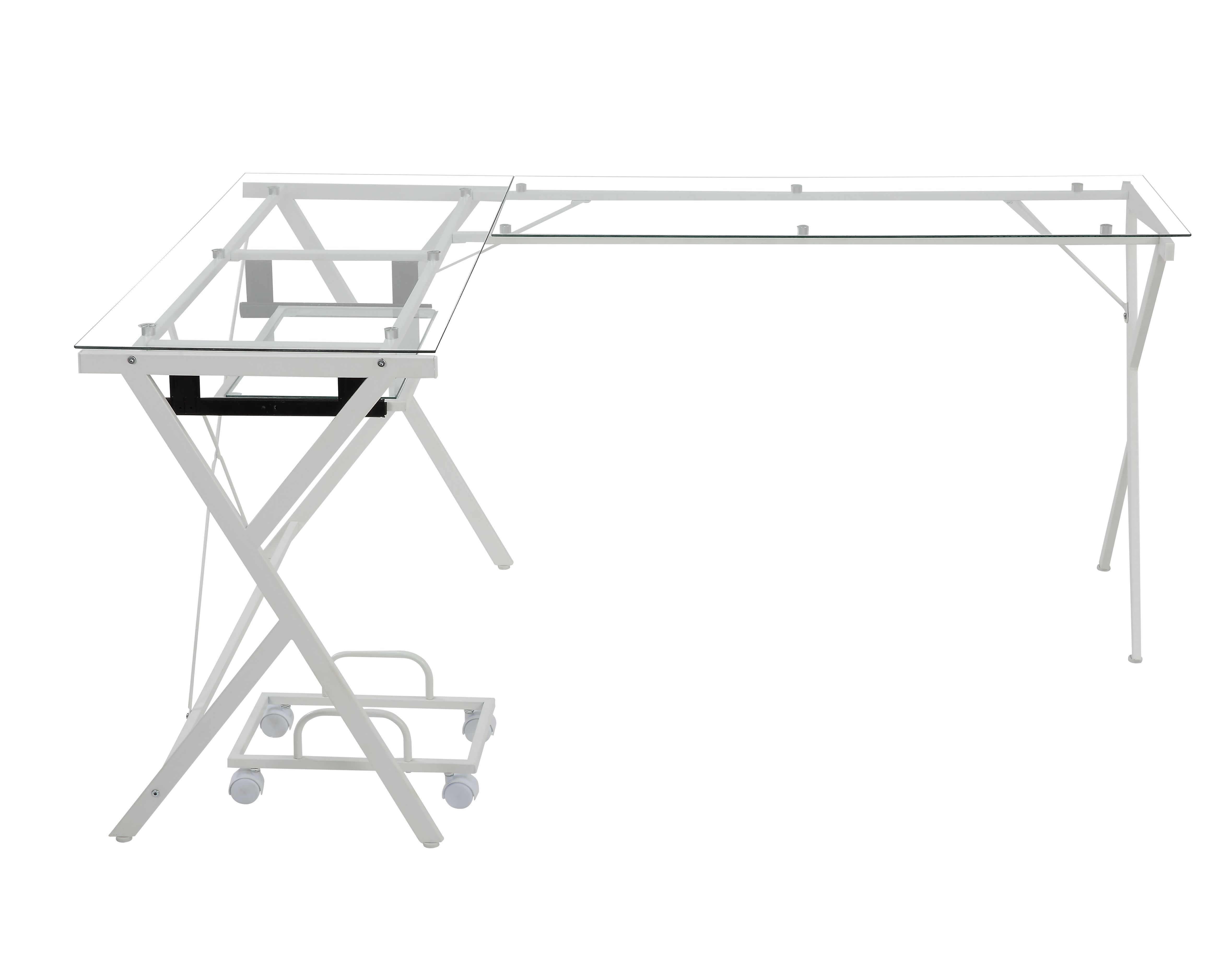 Dazenus - Computer Desk - Clear Glass Top & White, white, view 2