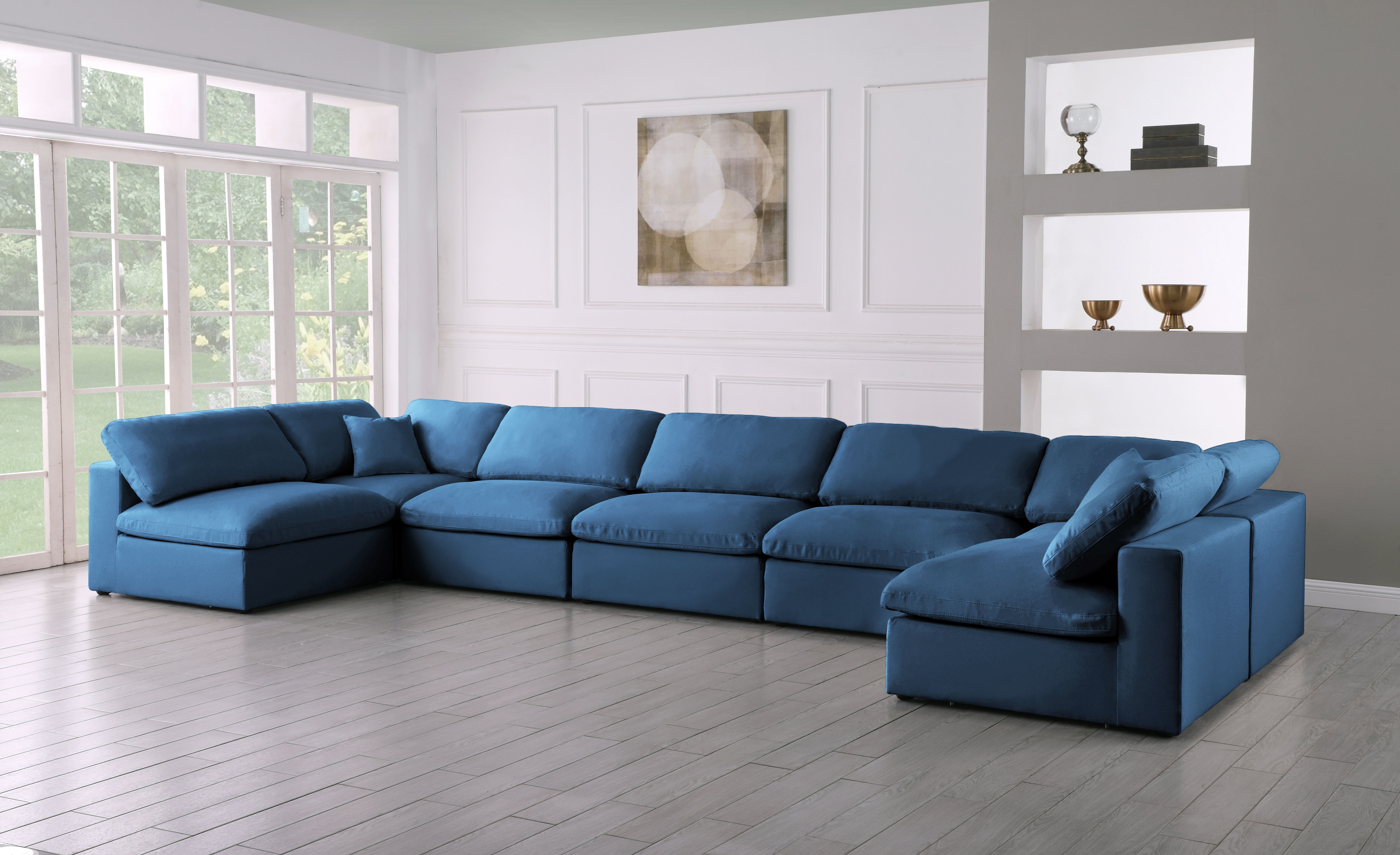Plush - 7 Piece Modular U-Shaped Sectional - Navy