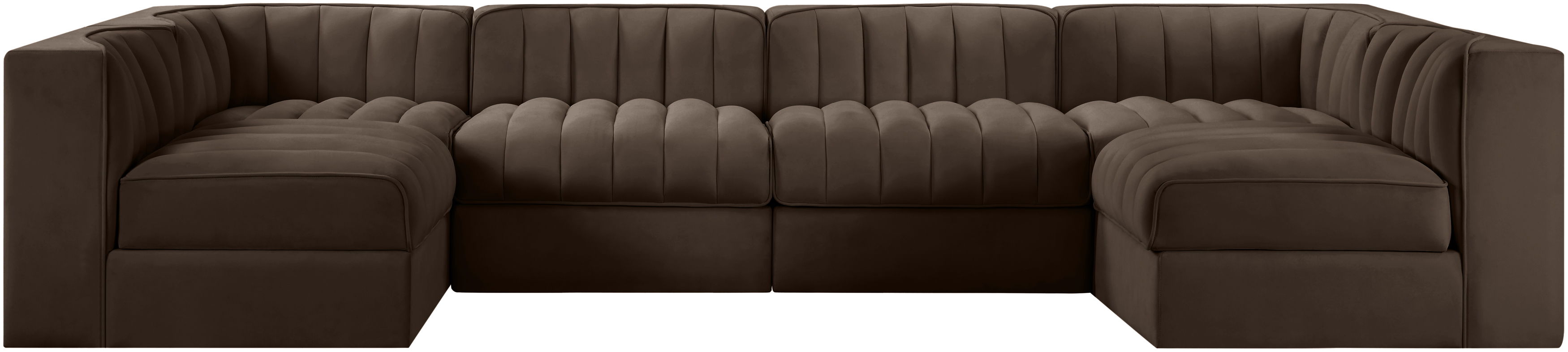 Rummi - Armless Velvet Performance Fabric Upholstered 6 Piece Modular Sectional - Brown