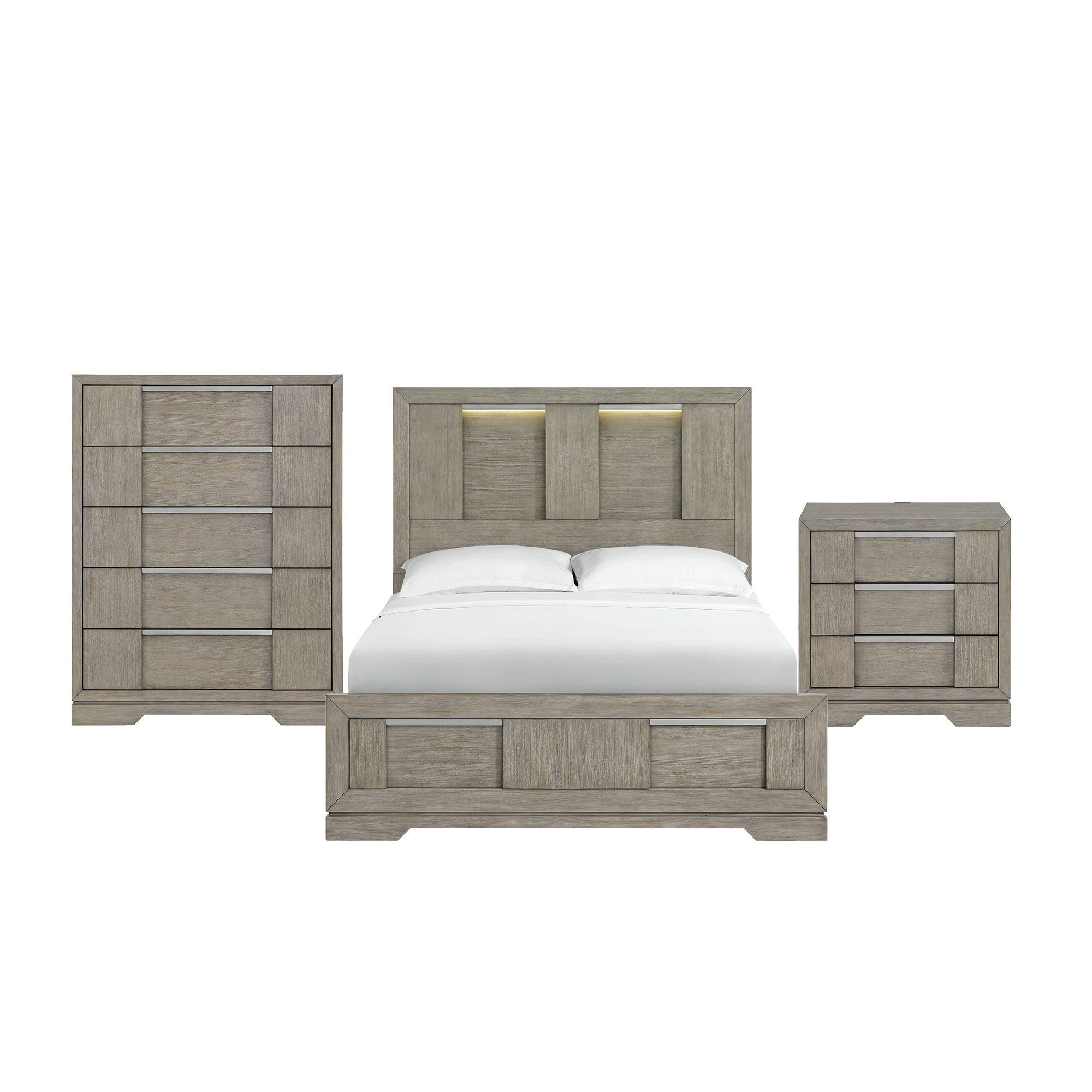 Queen · 3 Pc · Bedroom Set With LED