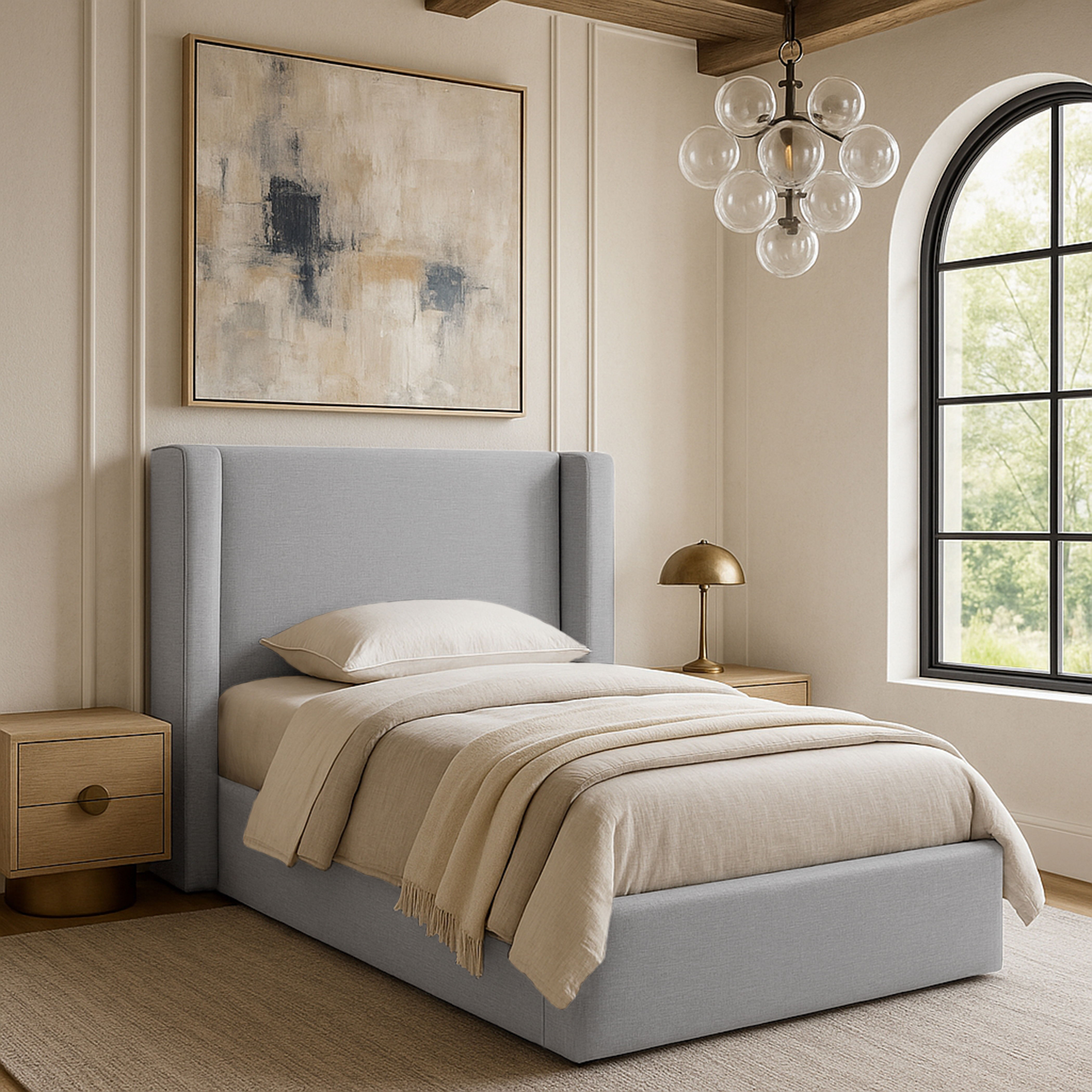 Kendall - Linen Textured Fabric Upholstered Twin Bed - Gray