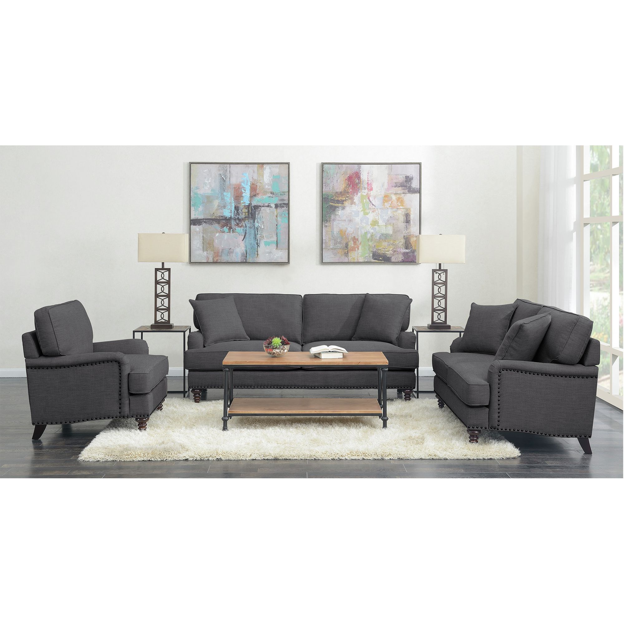Abby 3PC Set-Sofa, Loveseat & Chair in Charcoal