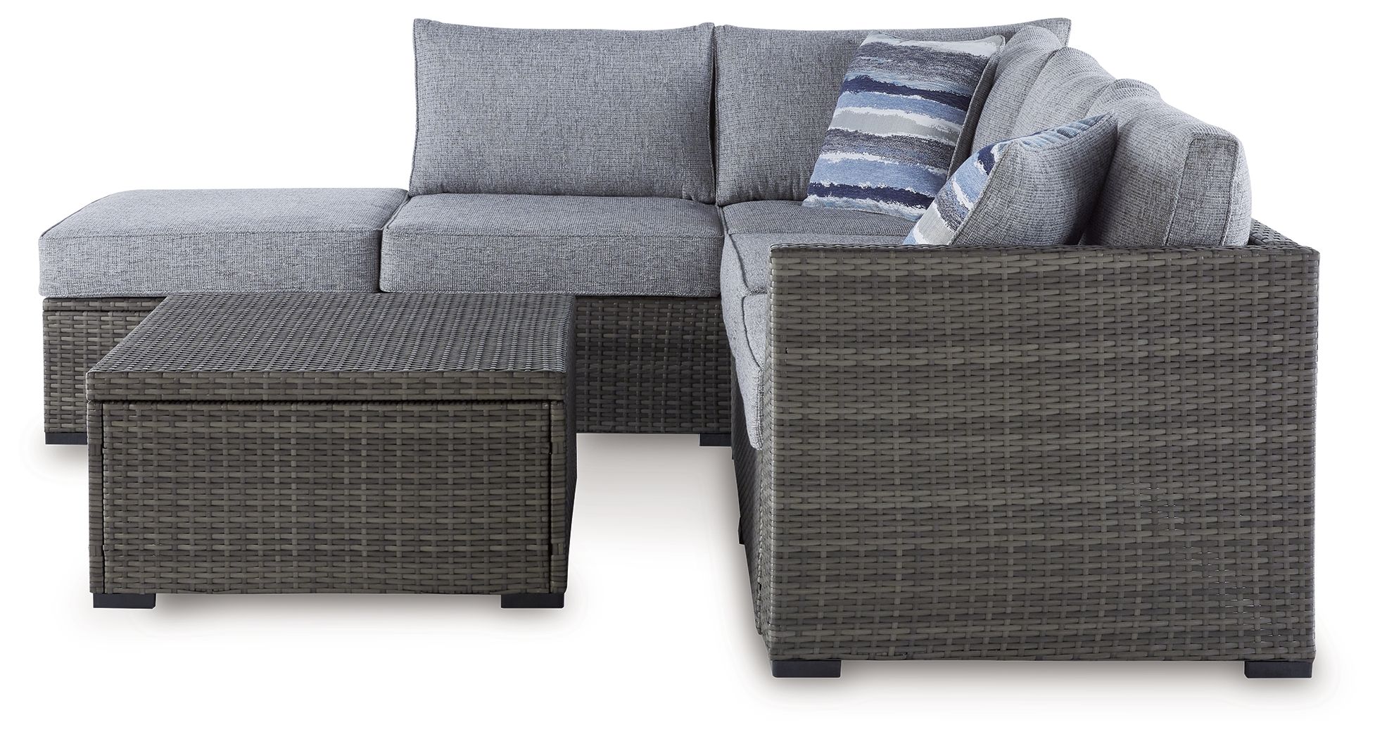 Ashley Furniture Petal Road - Loveseat Sectional, Ottoman, Table Set (Set of 4) - Gray - Image 4