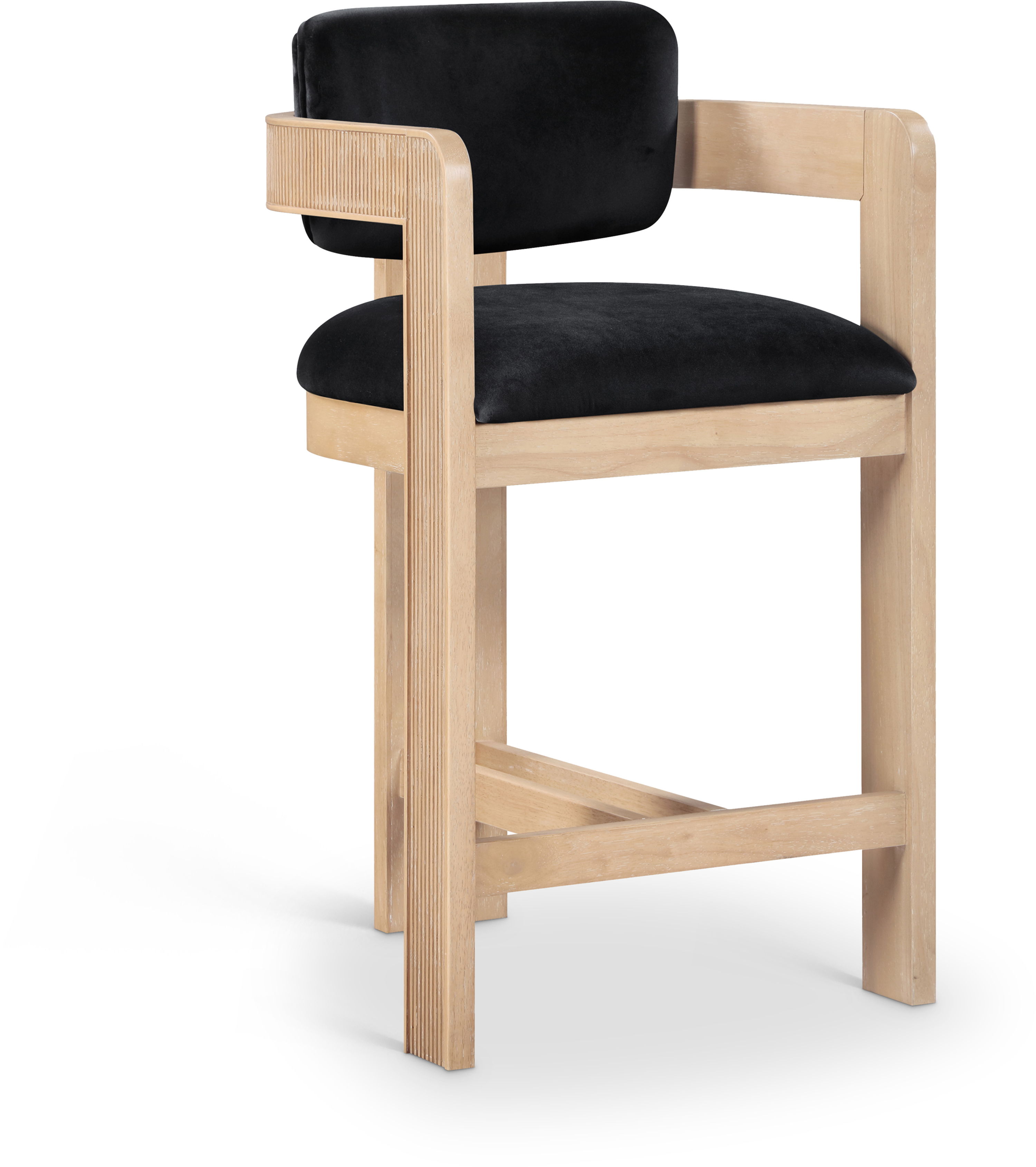 Sacha - Velvet Stool With Natural Base - Black