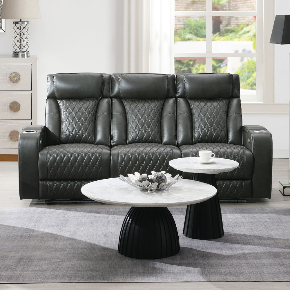 Taddeo - Power Motion Sofa With Power Headrest, USB, Wireless Charger, LED & Reading Light - Dark Gray, dark gray