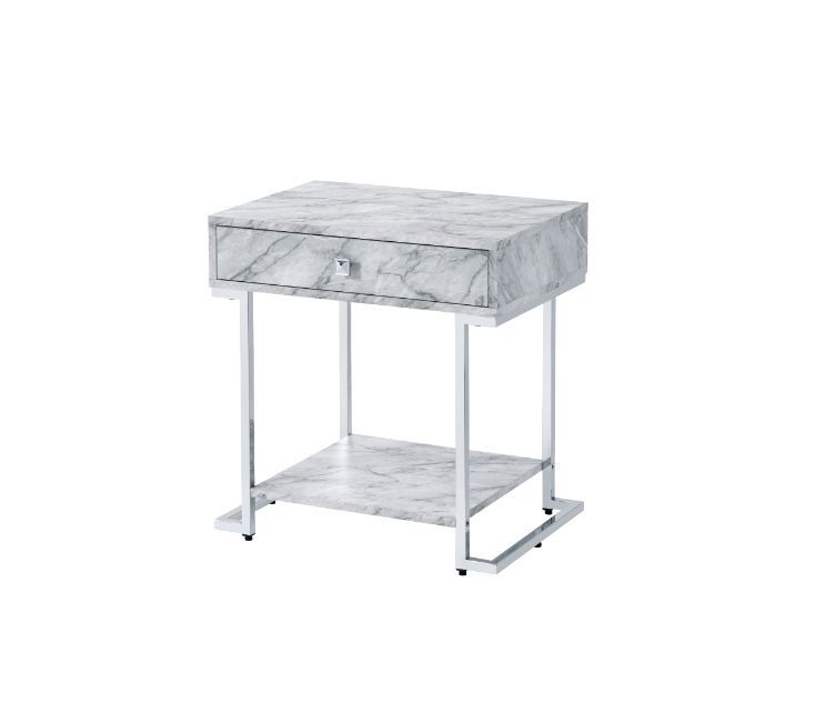 Wither - Accent Table - White Printed Faux Marble & Chrome, white