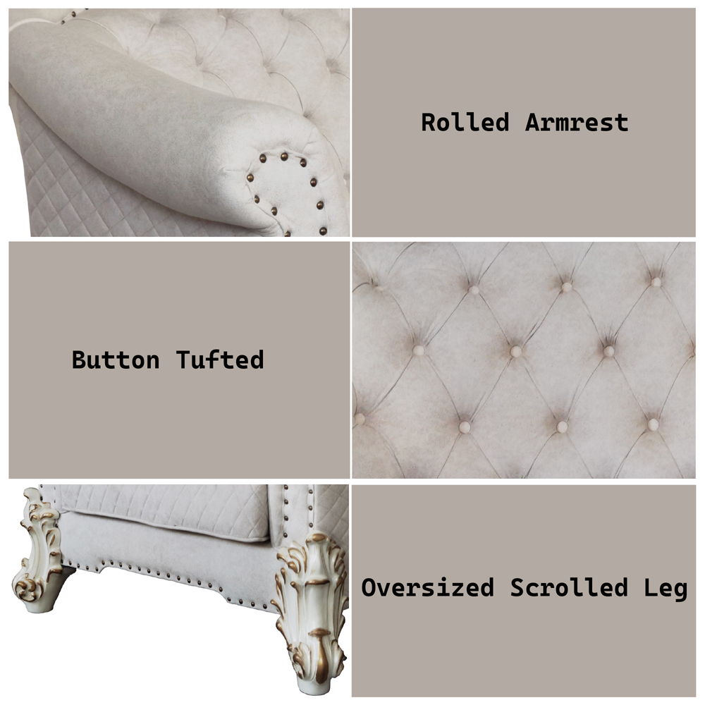 Vendome II - Chair With 2 Pillows - Two Tone Ivory Fabric & Antique Pearl, white, view 8