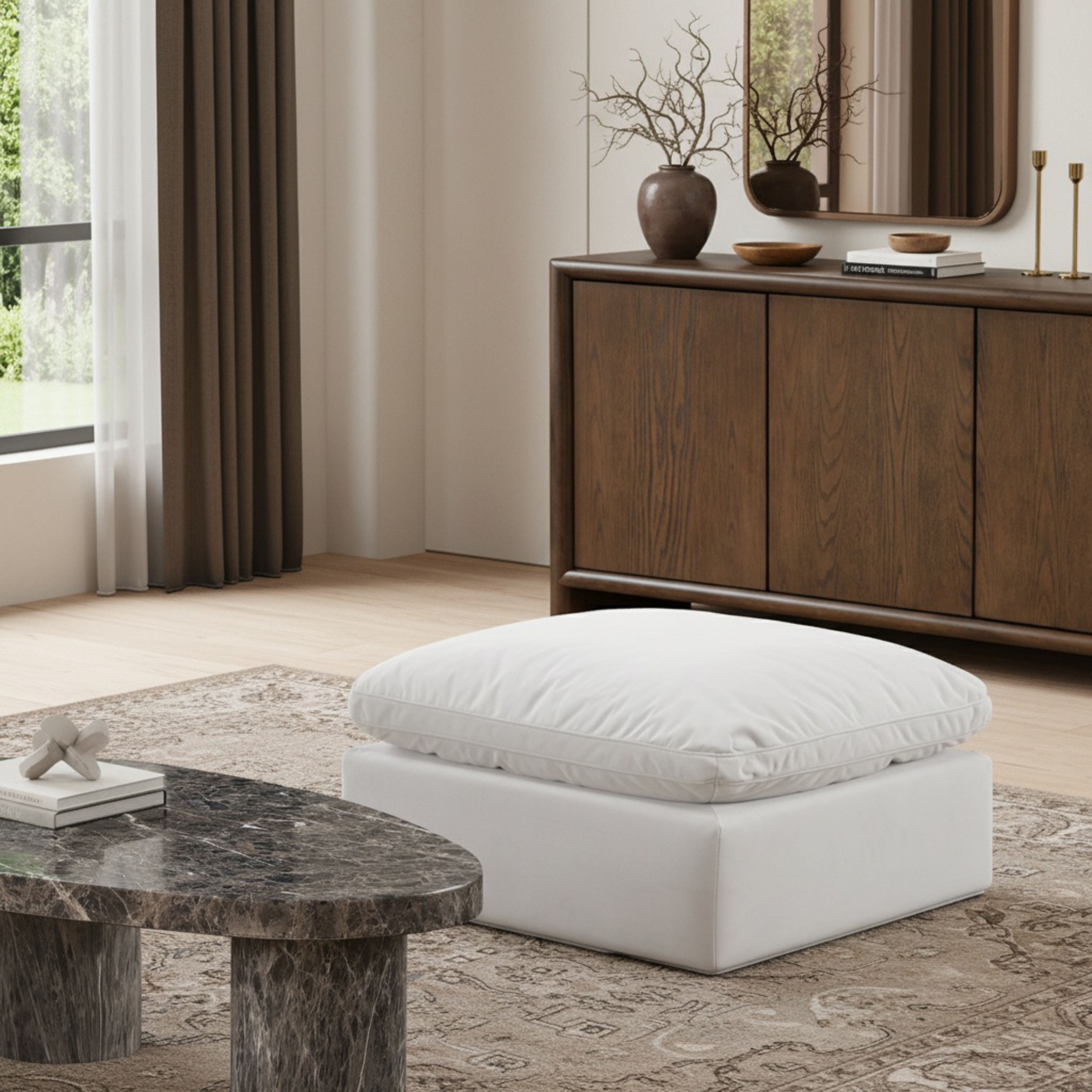 Indulge - Velvet Ottoman - Cream