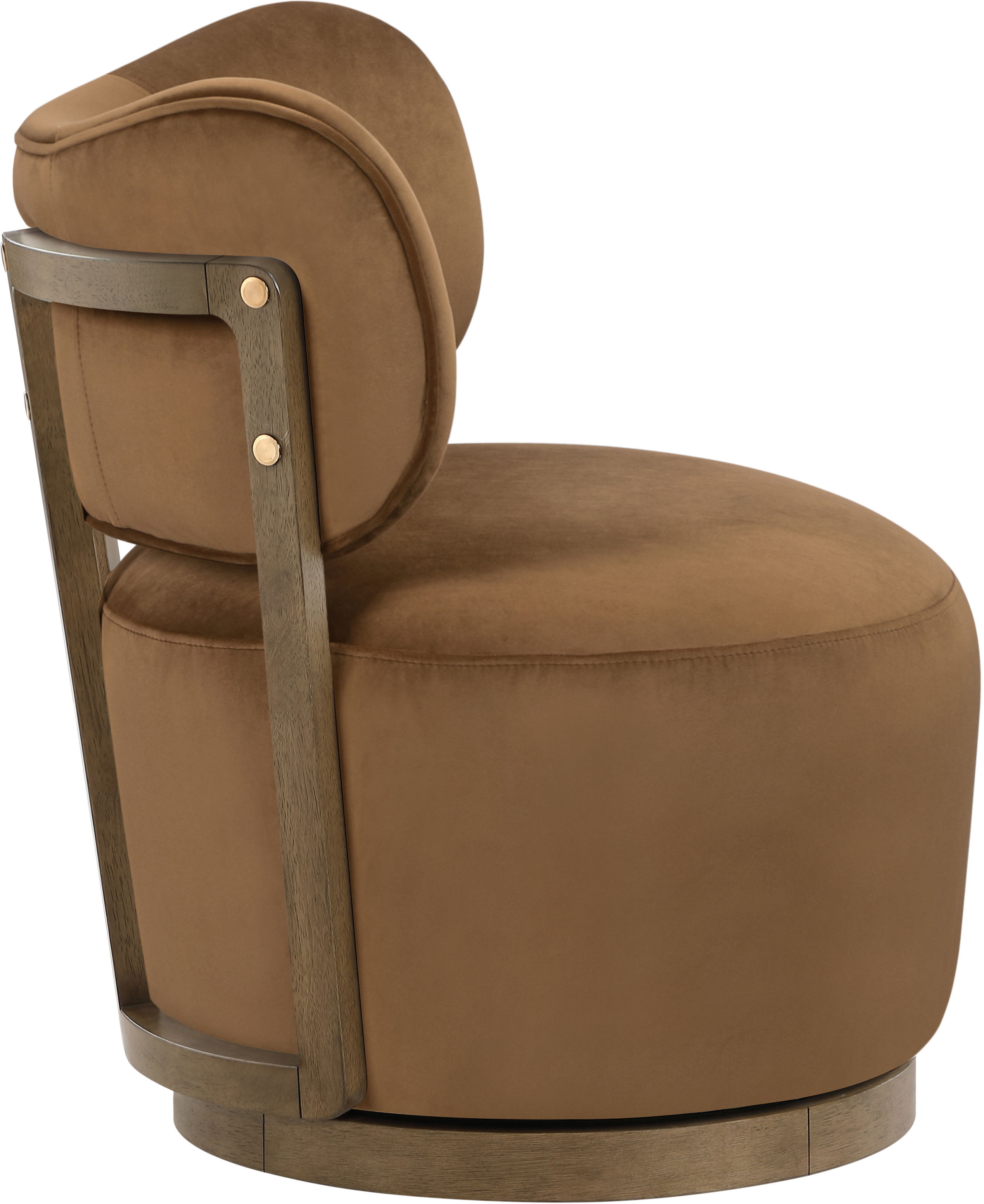 Elara - Velvet Upholstered Swivel Accent Chair - Saddle / Stained Brown