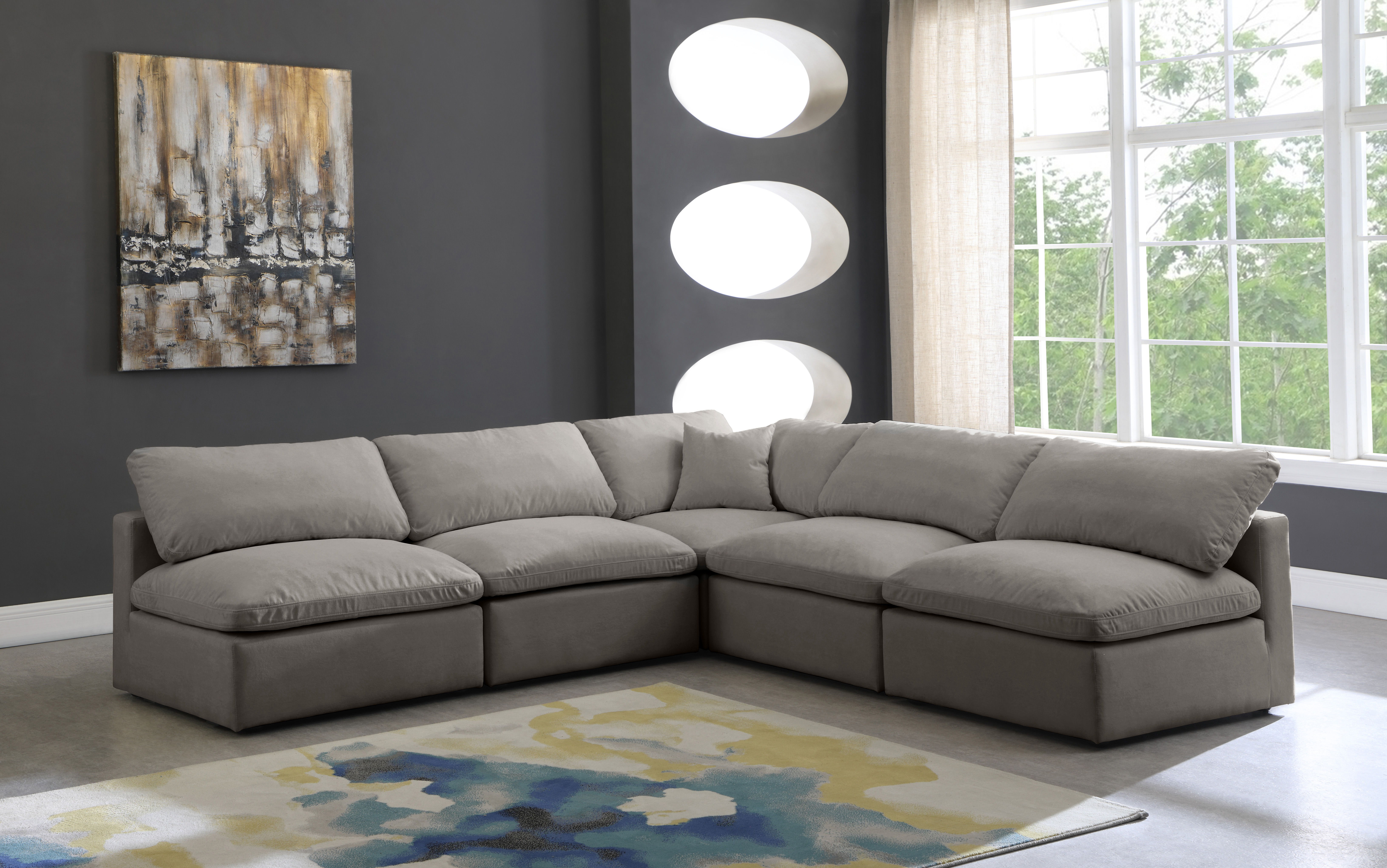 Plush - 5 Piece Modular Corner Armless Sectional - Gray