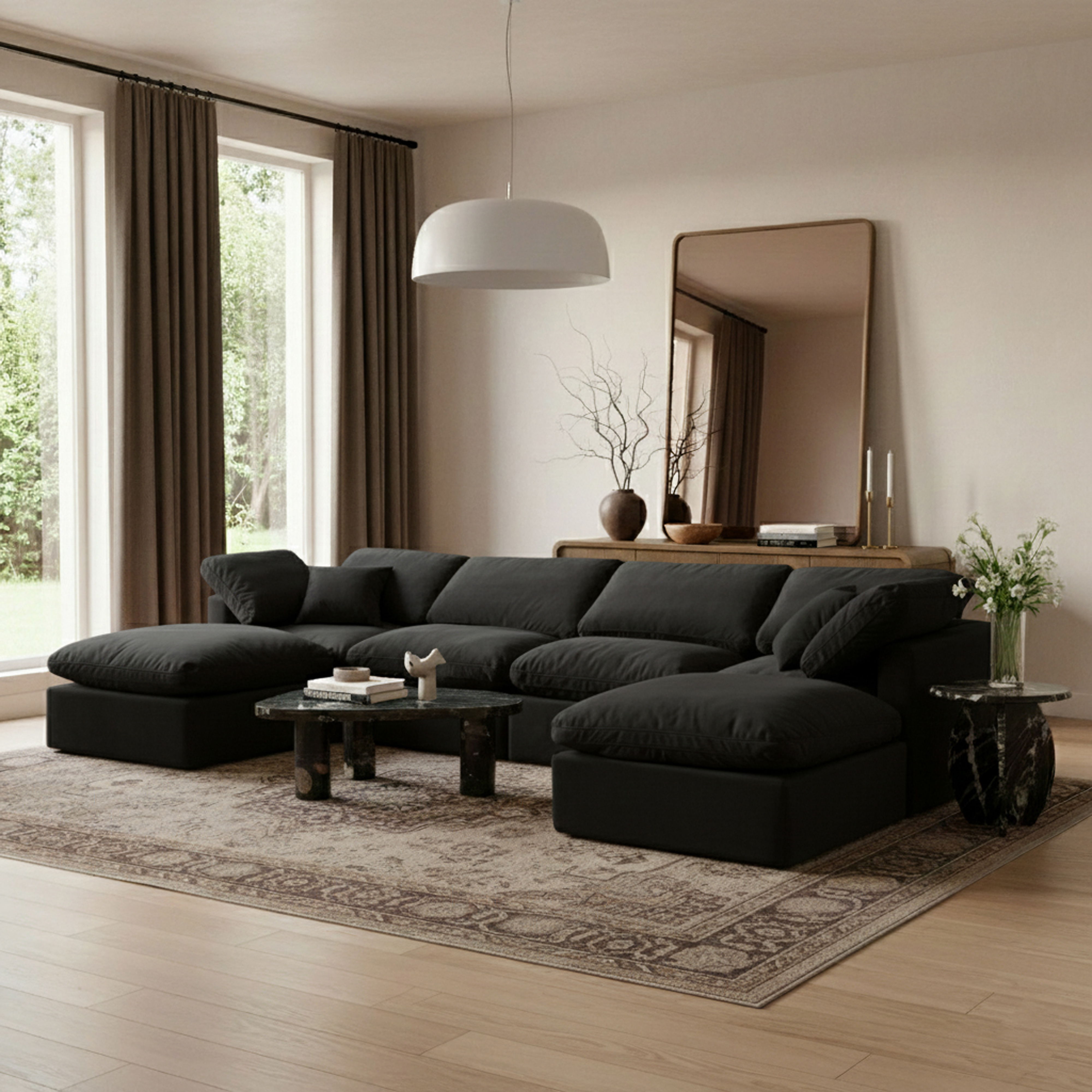Indulge - Velvet 6 Piece Modular Double Chaise Sectional - Charcoal