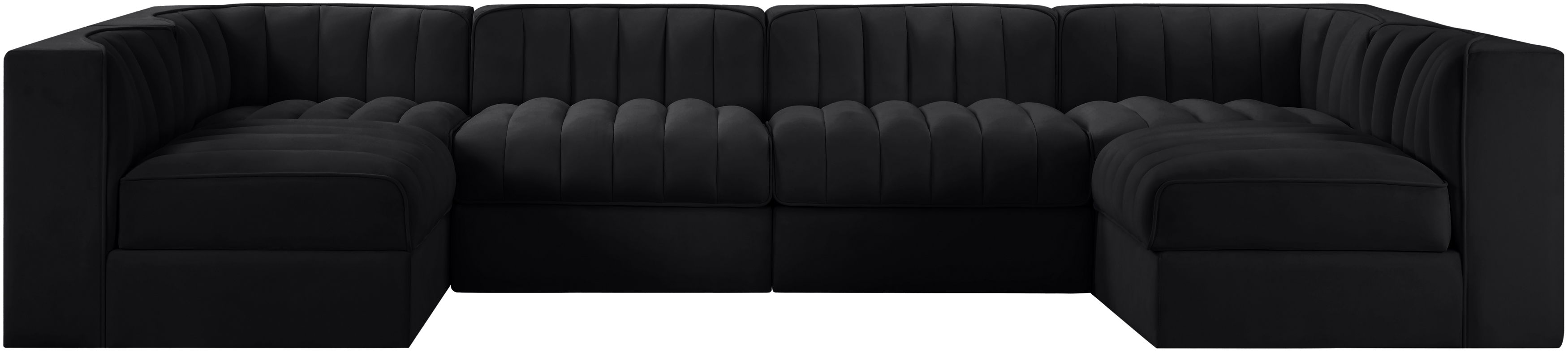 Rummi - Armless Velvet Performance Fabric Upholstered 6 Piece Modular Sectional - Black