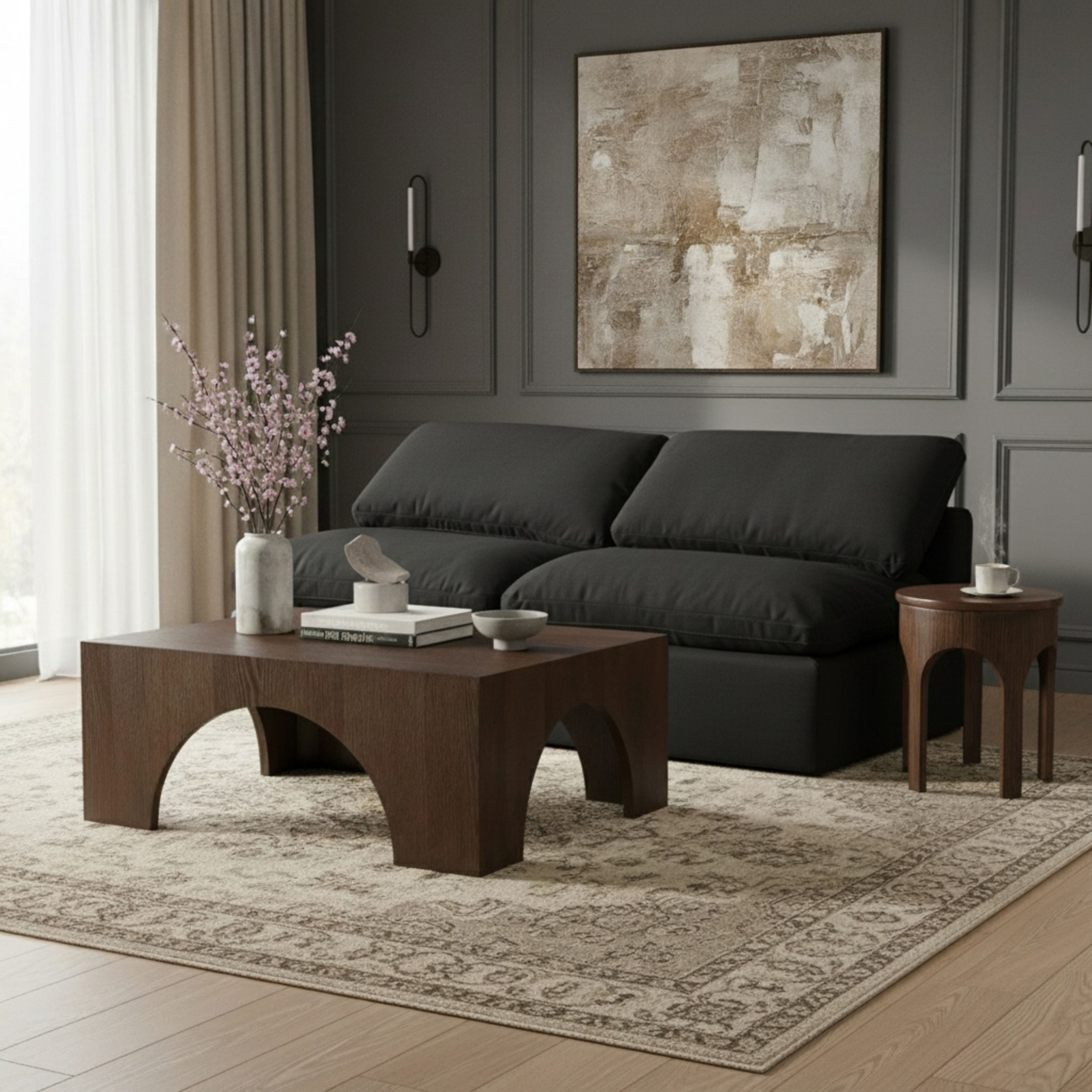 Indulge - Linen 2 Piece Modular Armless Sofa - Charcoal
