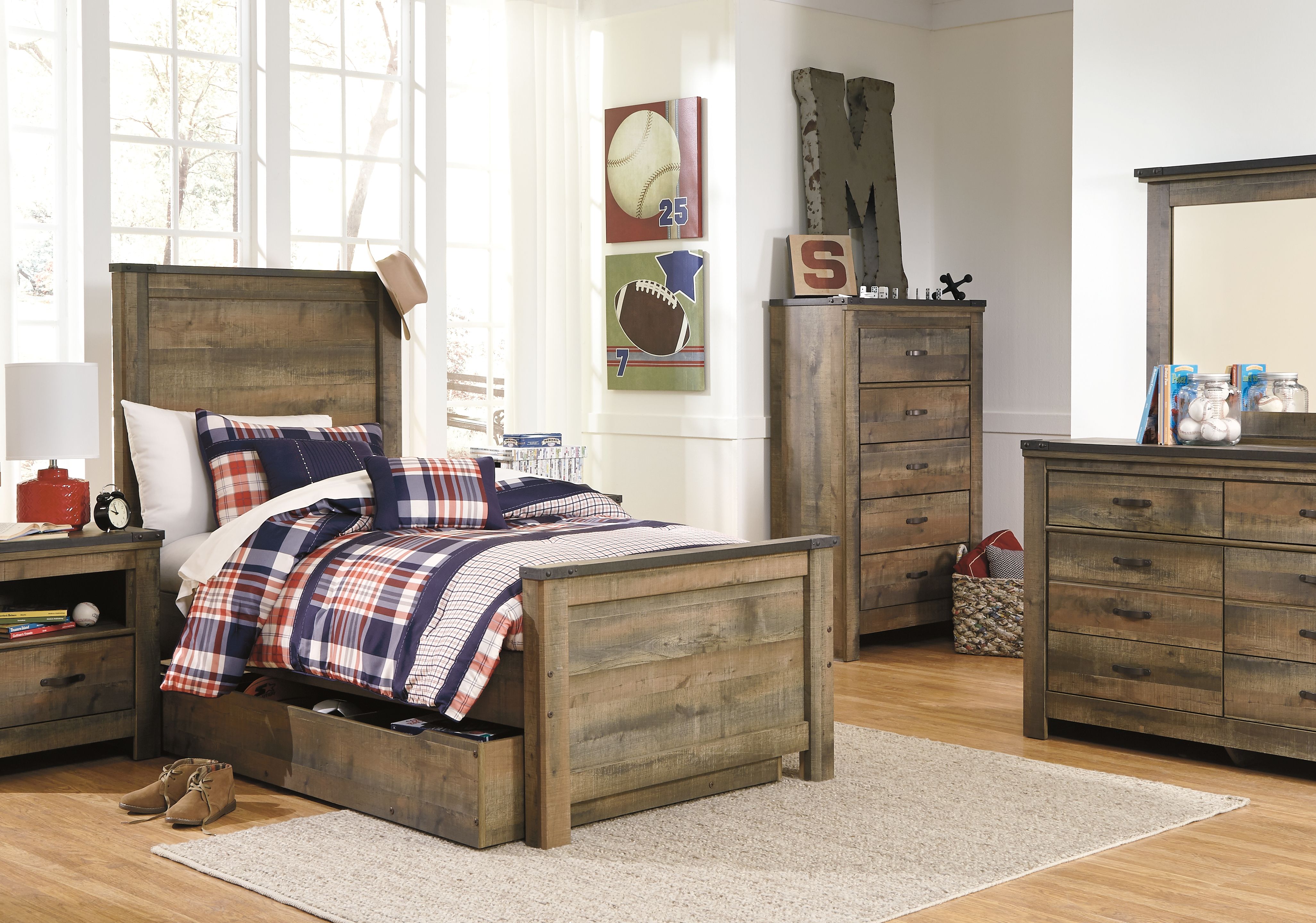 Ashley Furniture Trinell - Twin Panel Bed With 1 Large Storage Drawer - Brown - Image 7