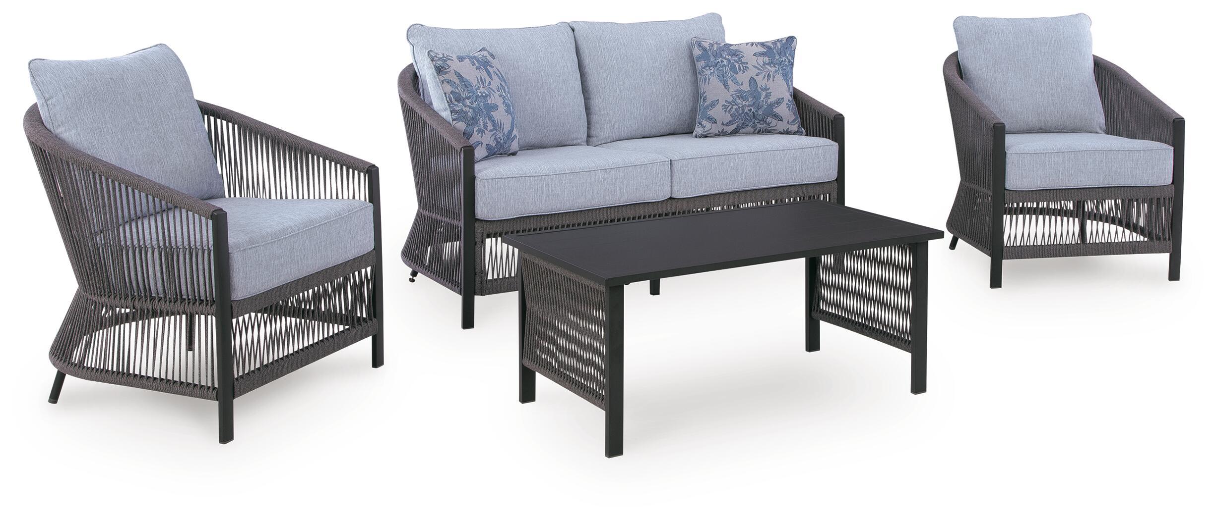 Bridges Beach – Loveseat, Lounge Chairs, Table Set (Set of 4) – Gray