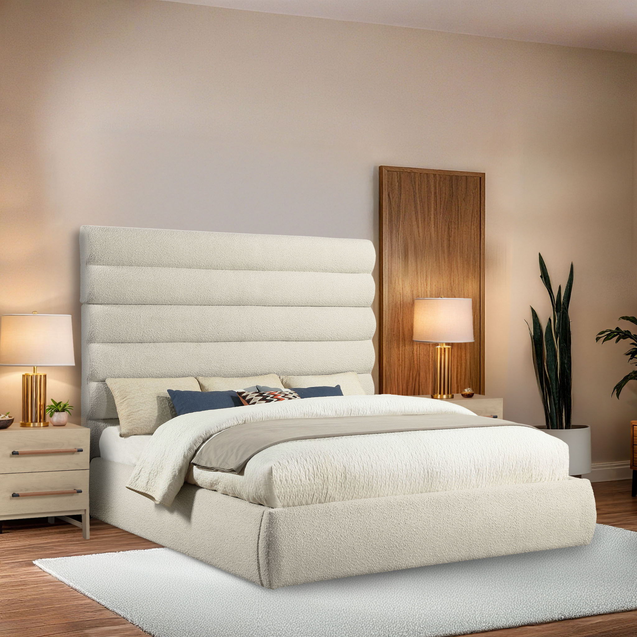 Adam - Boucle Fabric King Bed With 70.5" Headboard - White