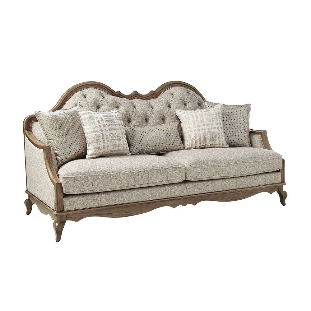 Chelmsford - Sofa With 5 Pillows - Beige Fabric & Antique Taupe, beige