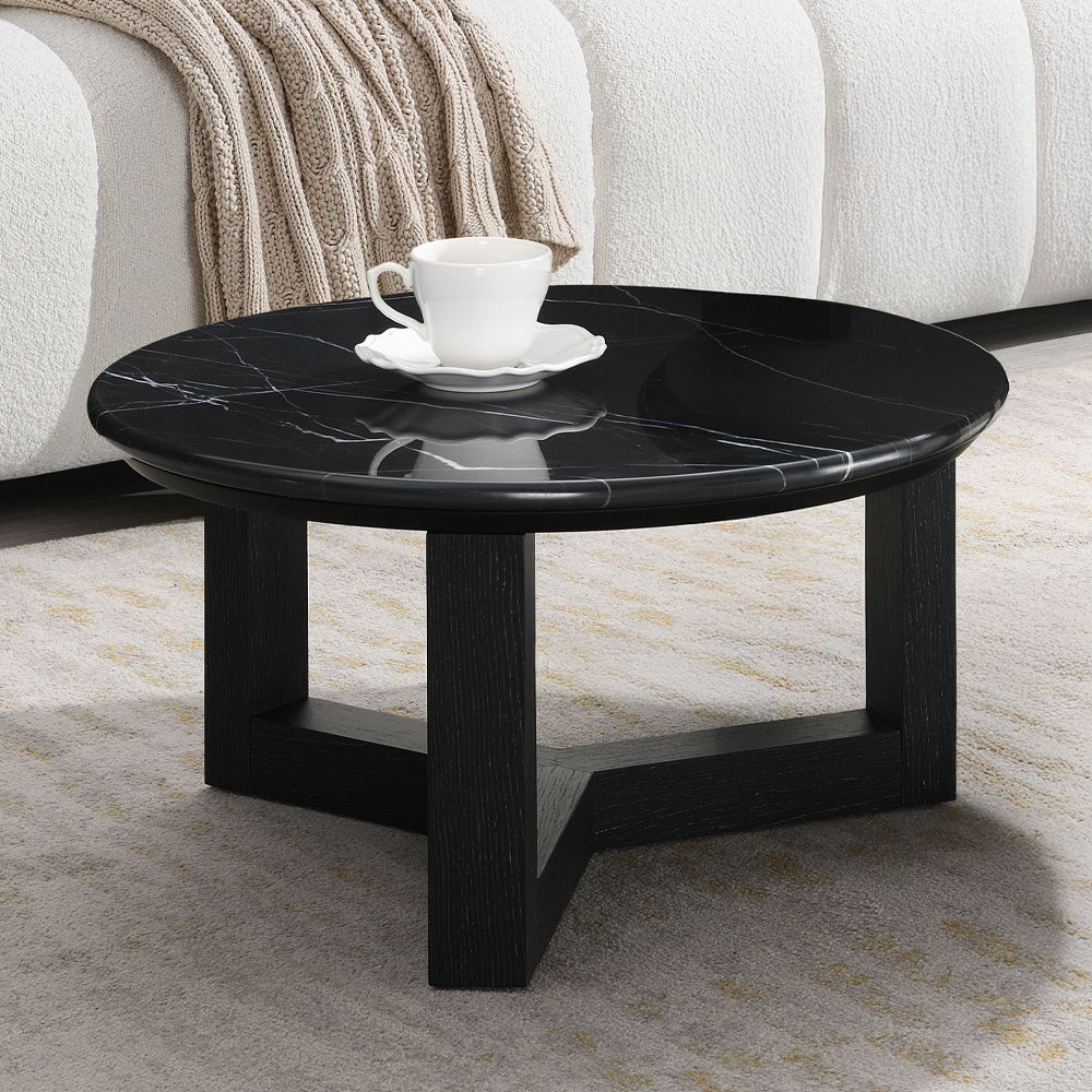 Dara - Coffee Table - Natural Marble Top & Black, black