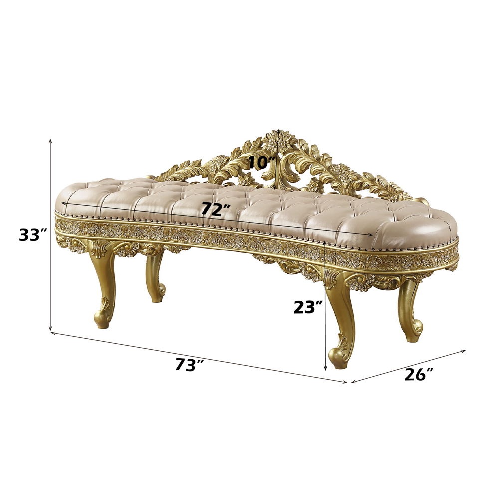 Cabriole - Bench - Light Gold Synthetic Leather & Gold, gold, view 3