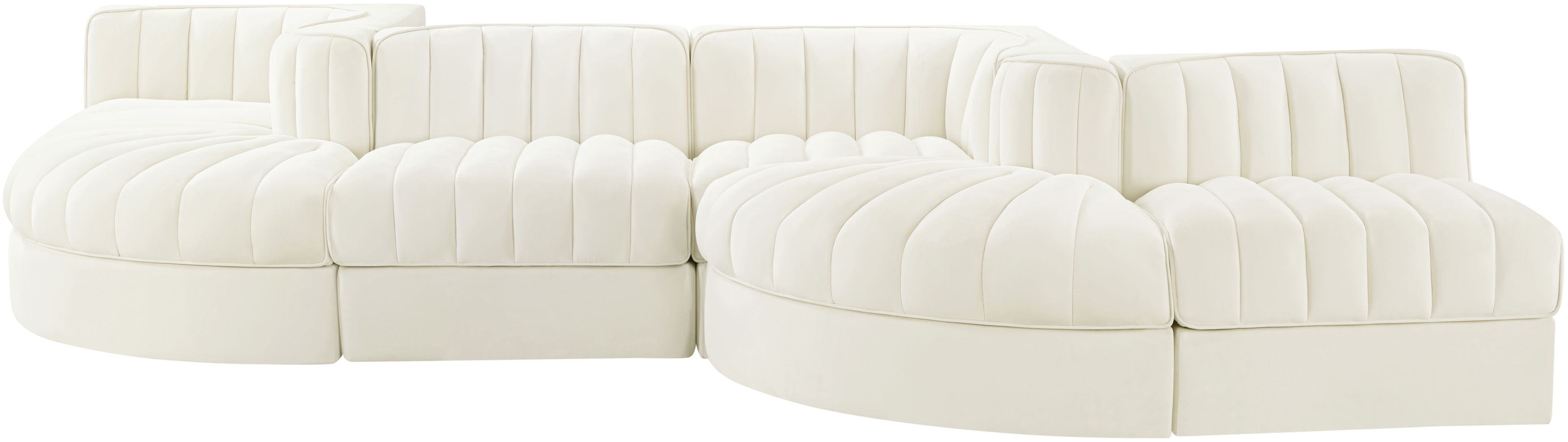 Rummi - Rounded Velvet Performance Fabric Upholstered 6 Piece Modular Sectional - Cream