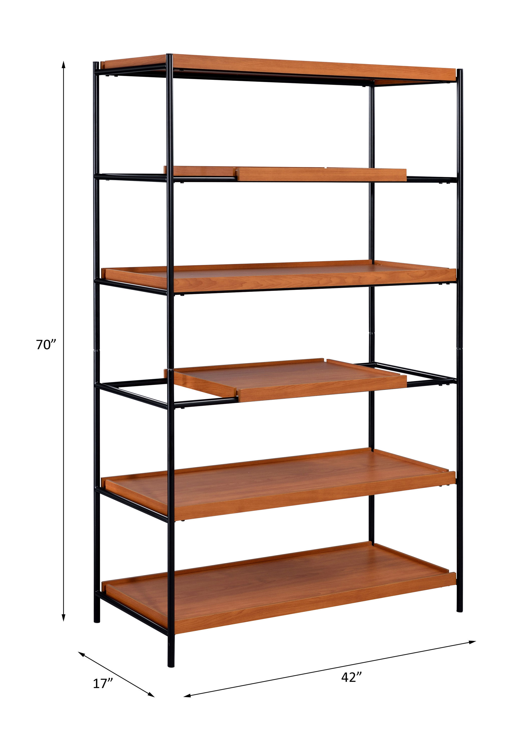 Oaken - Bookshelf - Honey Oak & Black, orange, view 3