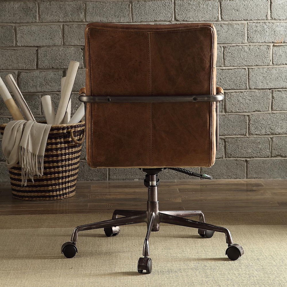 Harith - Office Chair - Retro Brown Top Grain Leather, dark brown, view 3