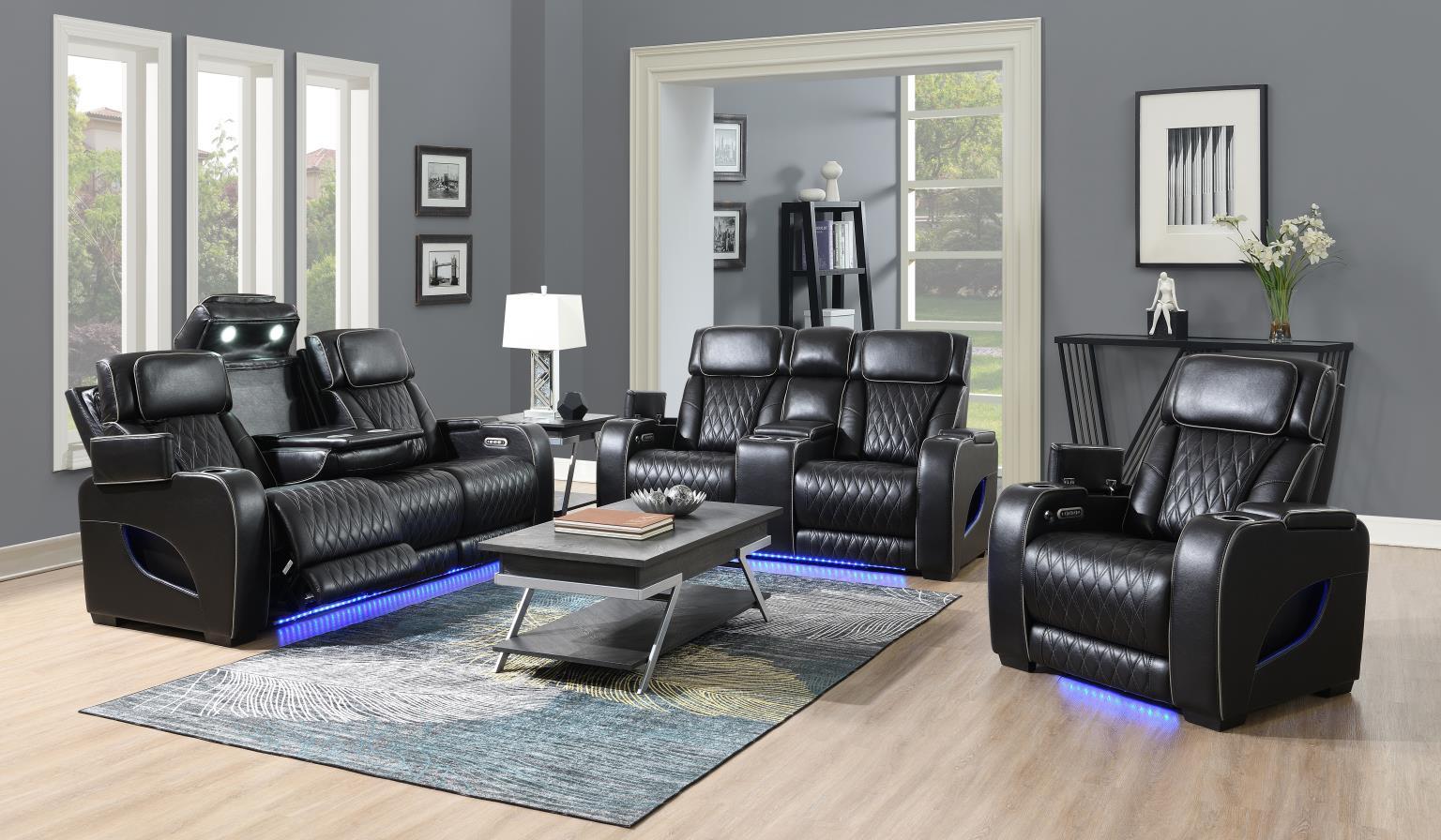 U70 - 3 Piece Living Room Set (Power Reclining Sofa & Power Reclining Loveseat, Power Reclining Chair) - Black