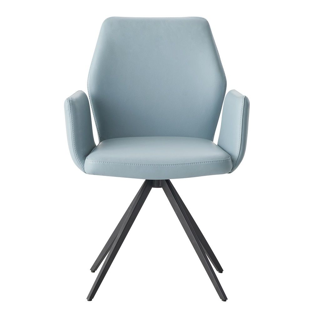 Segismunda - Arm Chair With Swivel - Light Blue Leather & Black, light blue, view 2