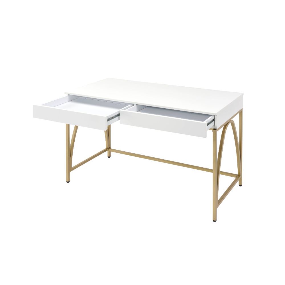 Lightmane - Writing Desk (Same Ac00900) - White High Gloss & Gold, white, view 3