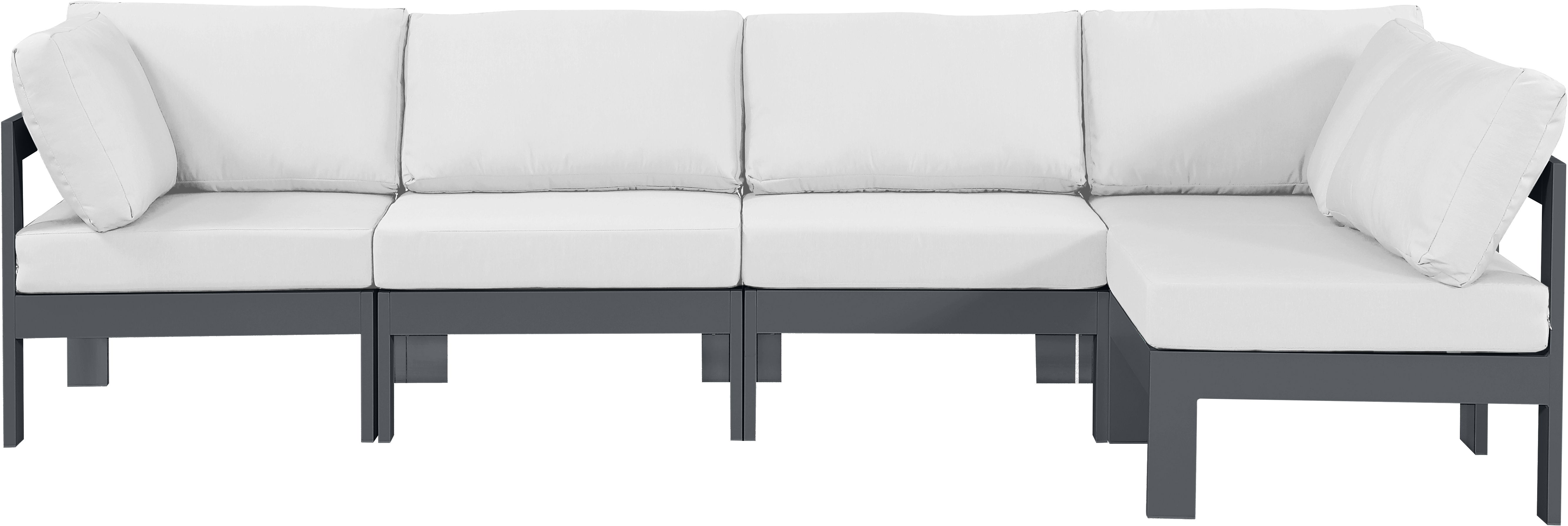 Nizuc - Outdoor Patio 5 Piece Modular Sectional With Gray Frame - White