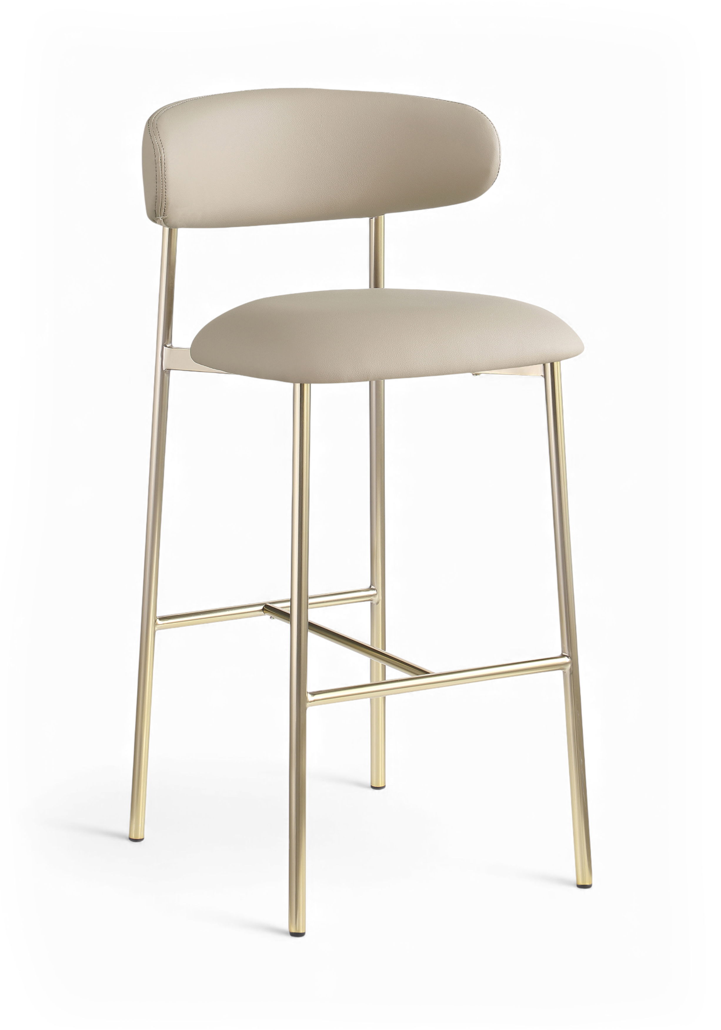 Lupita - Vegan Leather Upholstered Bar Stool (Set of 2) - Taupe / Brushed Gold