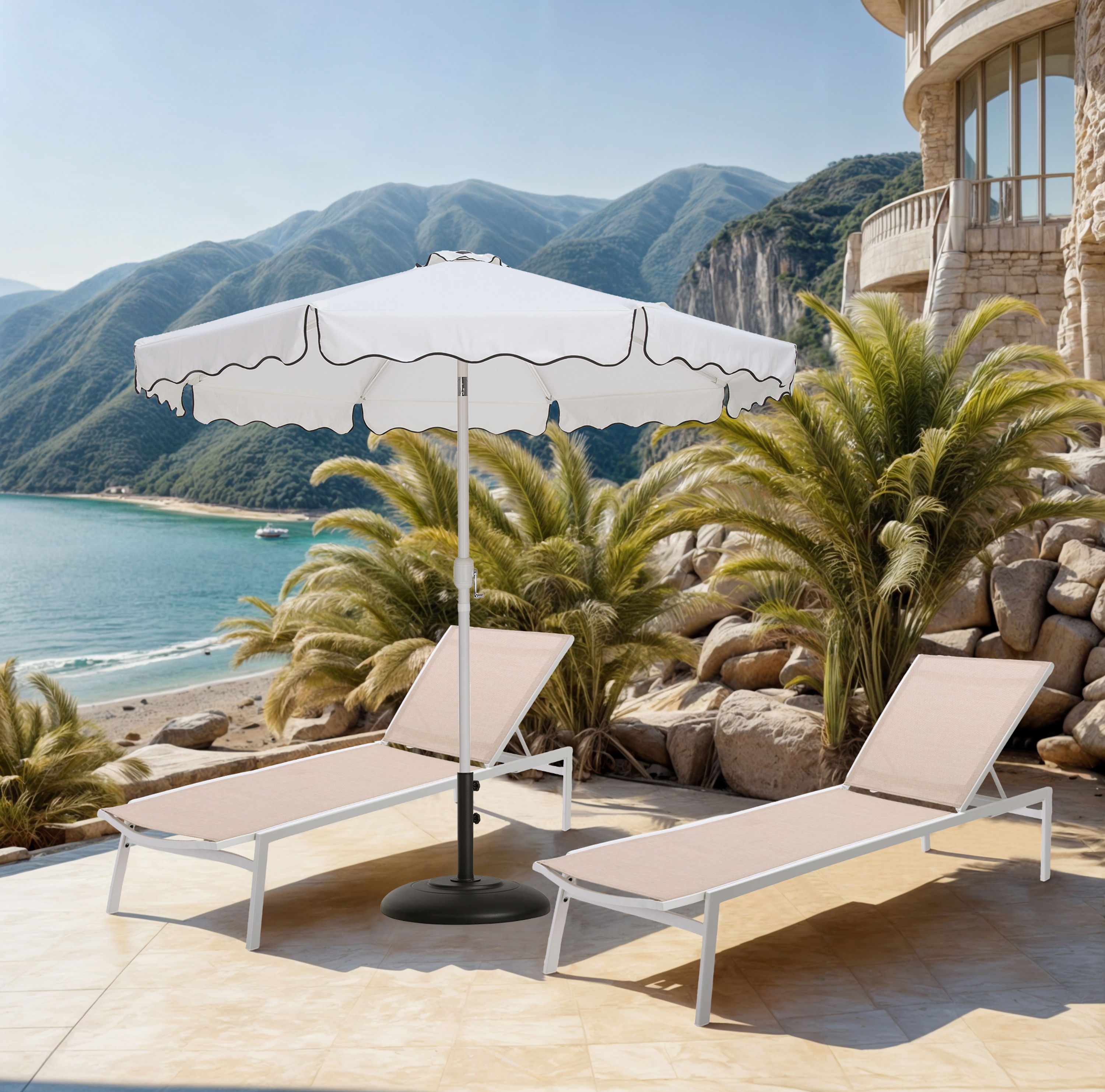 Amalfi - Aluminum Patio Umbrella With Black Base / White Pole - White