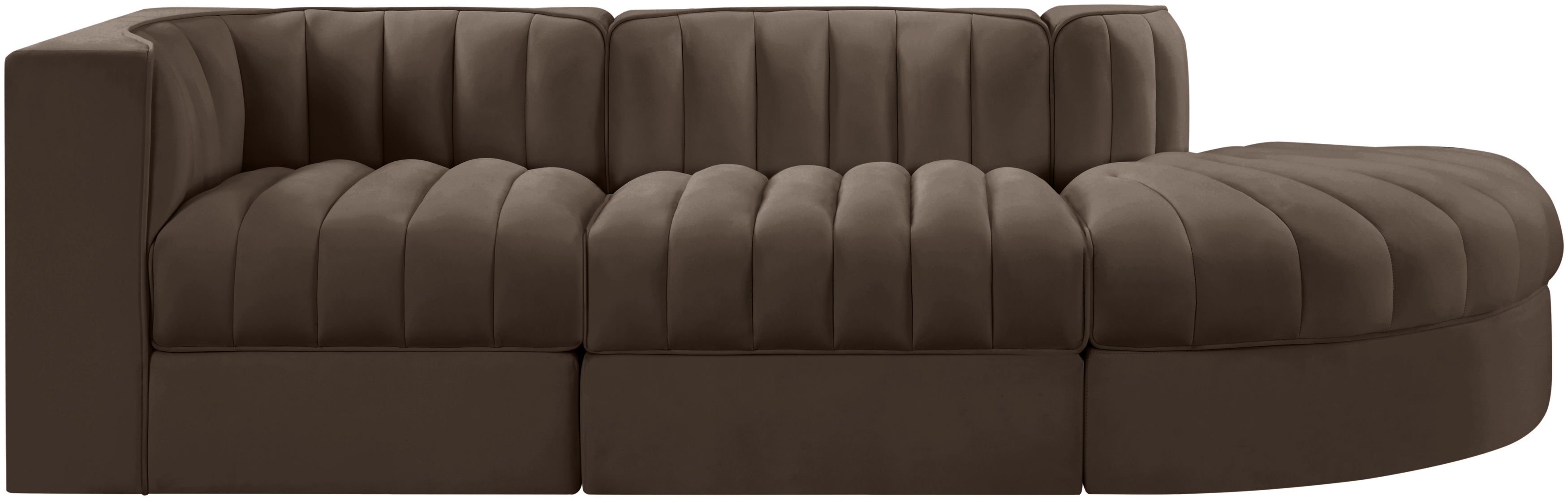 Rummi - Velvet Performance Fabric Upholstered 3 Piece Modular Sectional - Brown