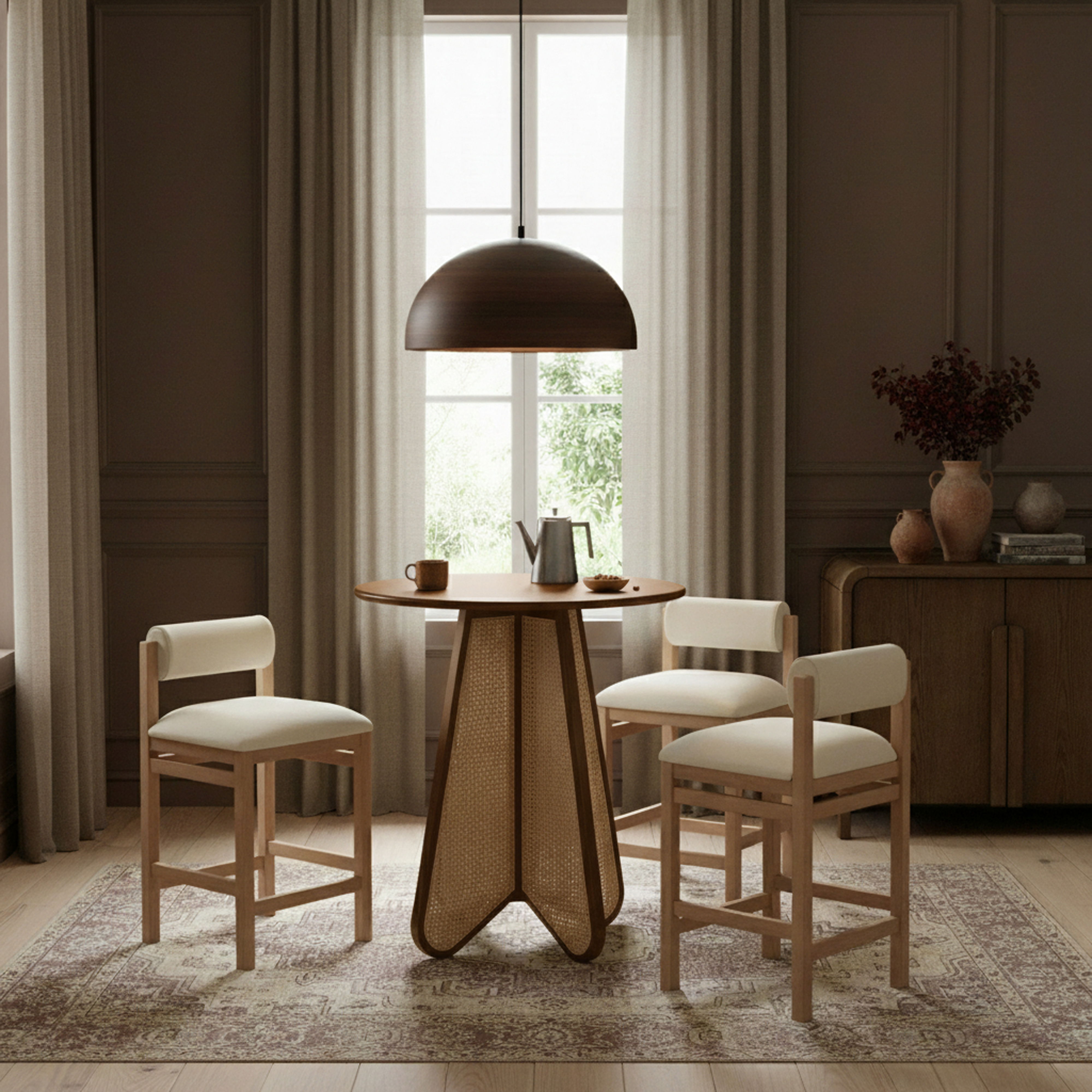 Butterfly - Solid Wood And Natural Cane Bar Height Table - Brown / Natural