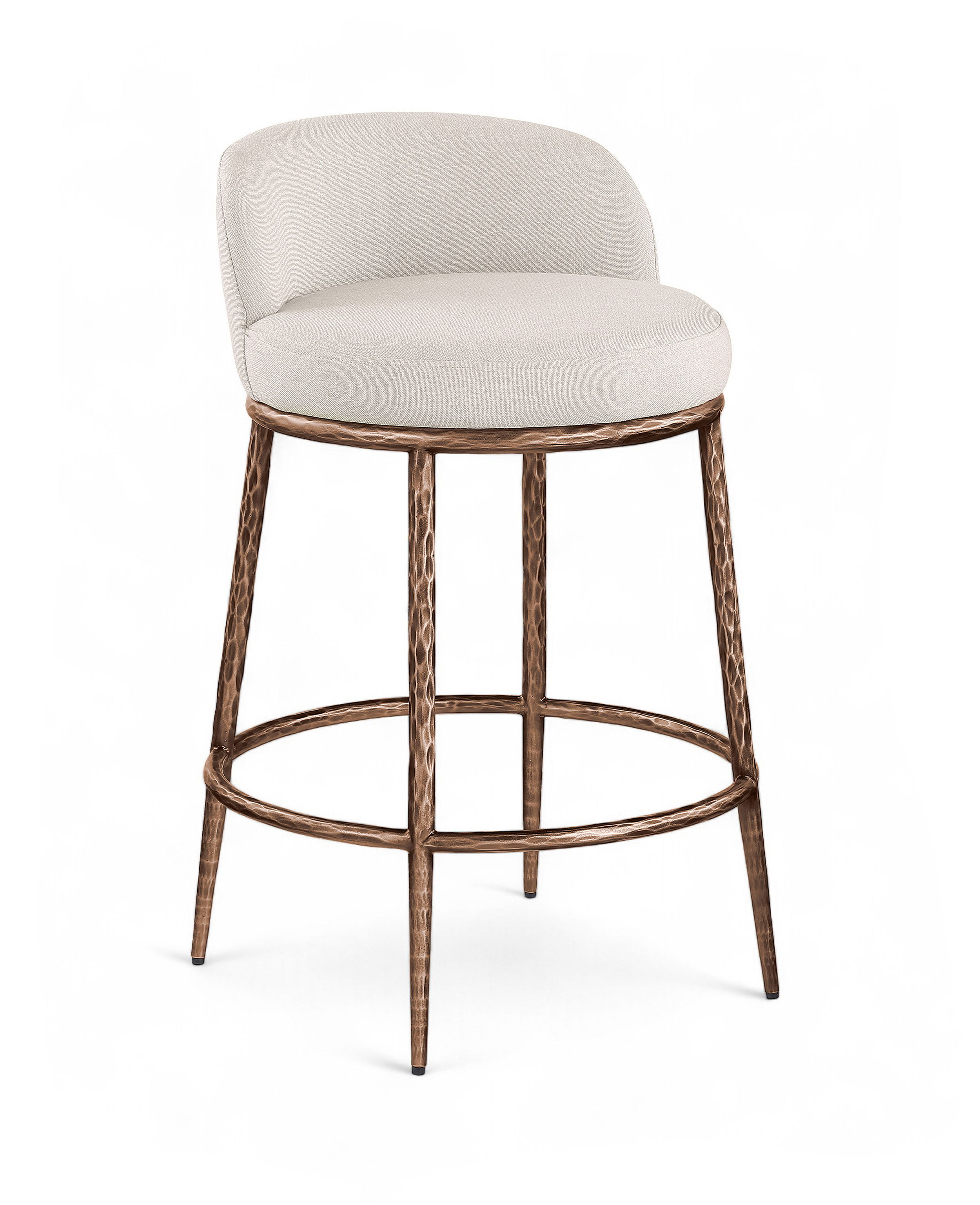 Ferro - Linen Textured Performance Fabric Upholstered Counter Stool - Beige / Brushed Bronze