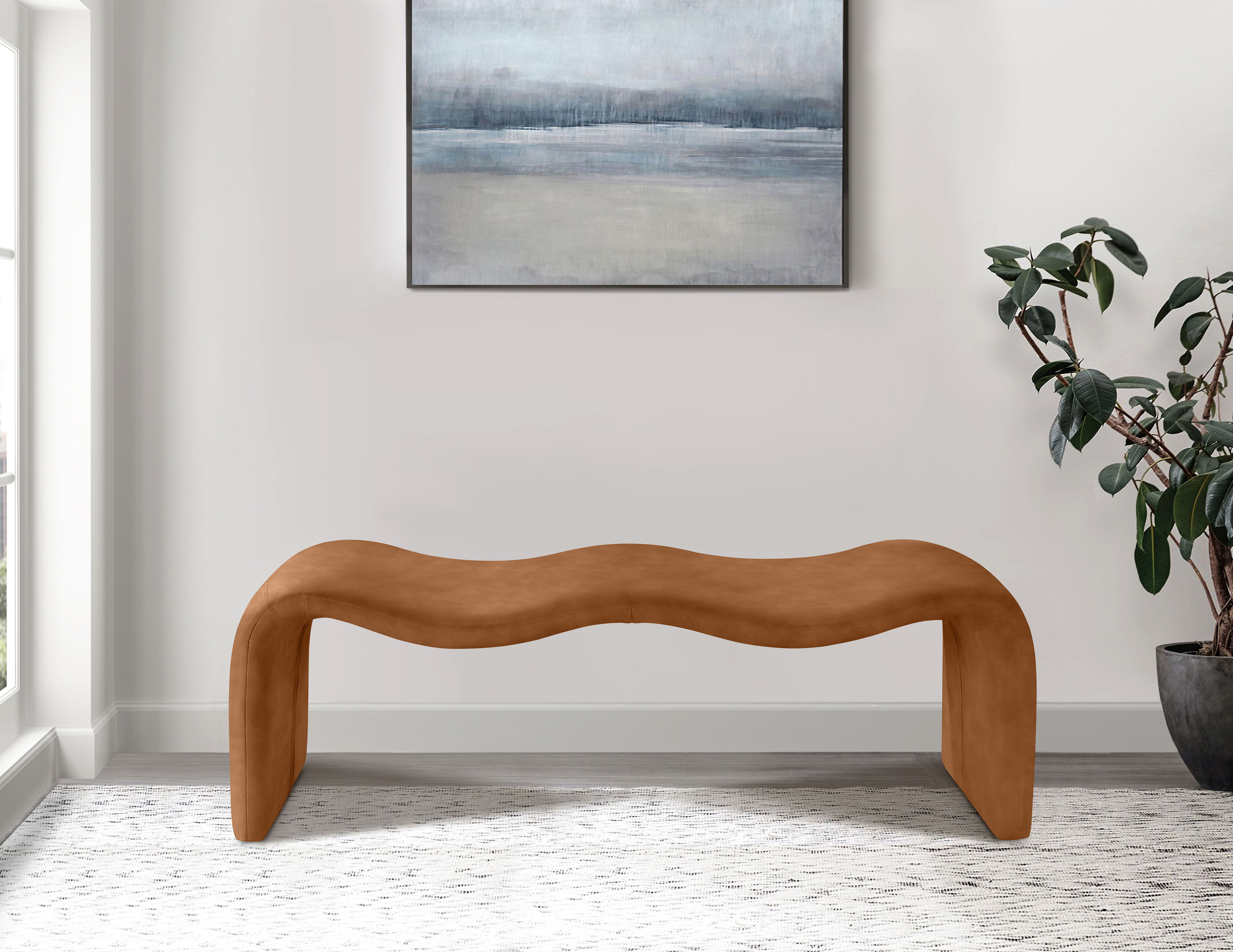 Willow - Faux Leather Bench - Cognac