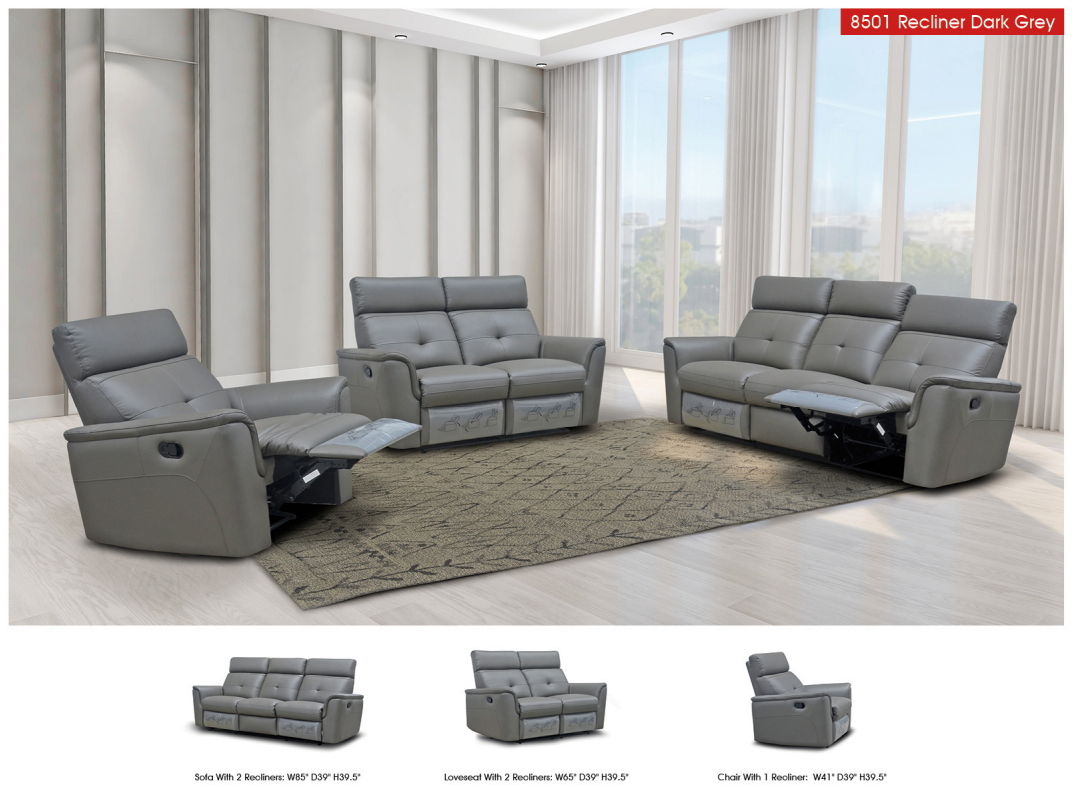 8501 - Chair With Manual Recliner - Dark Gray