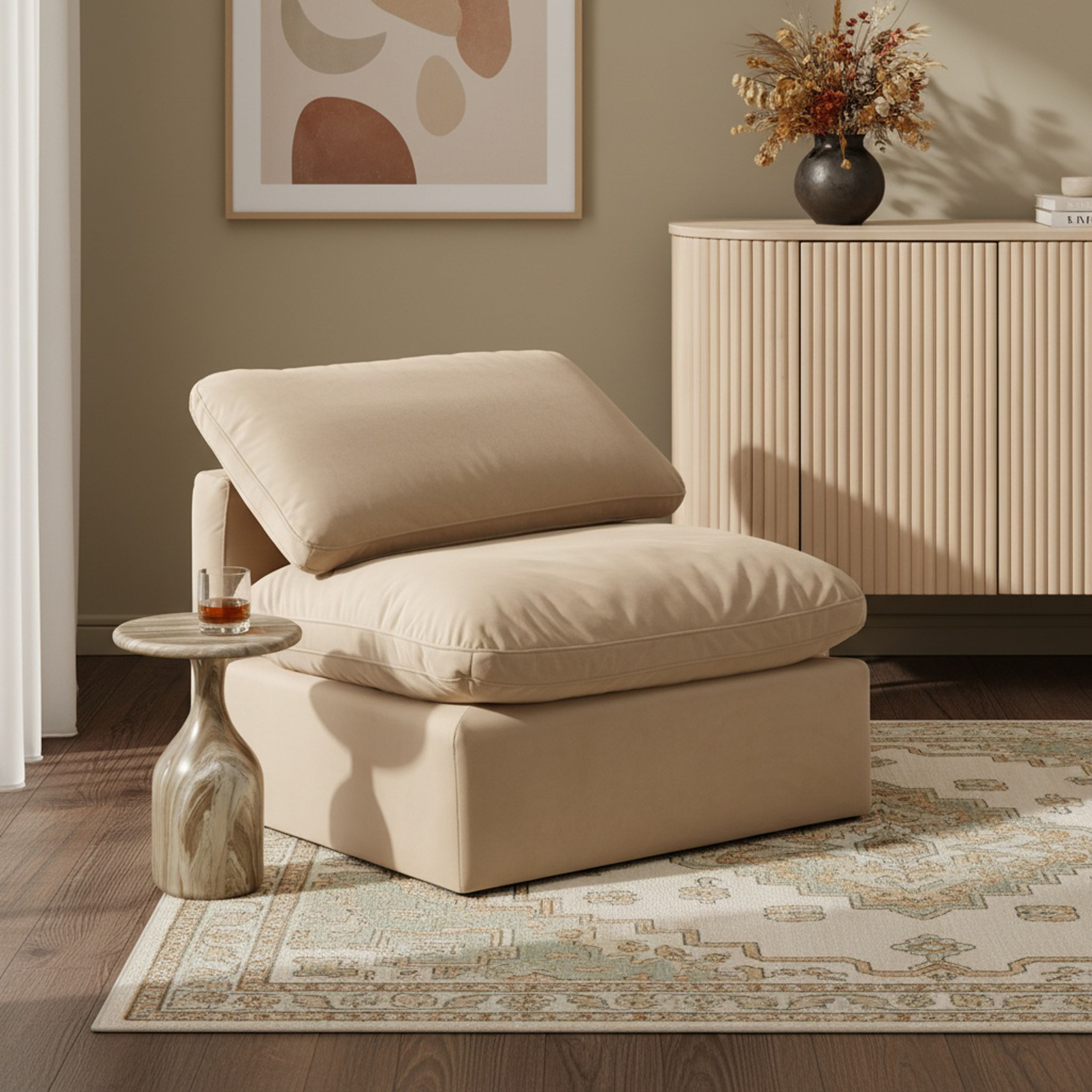 Indulge - Velvet Armless Chair - Beige