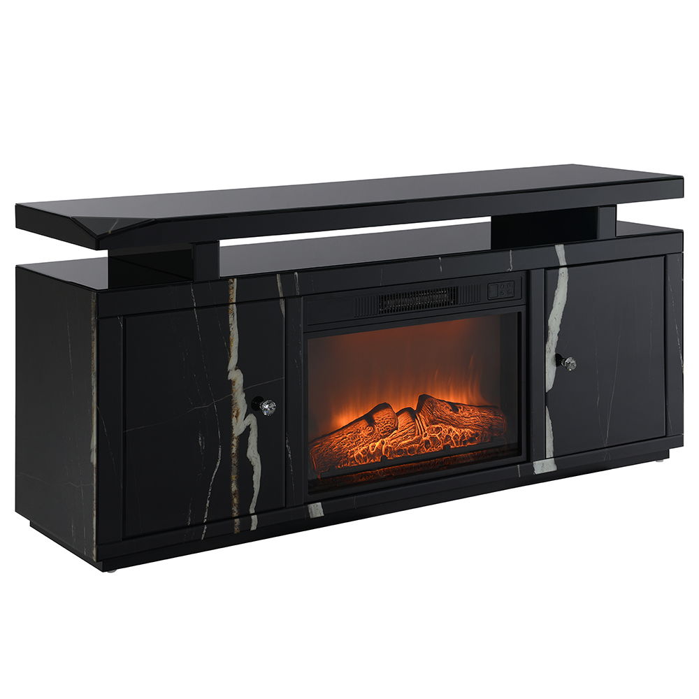 Drisana - TV Stand With Fireplace - Black Mirrored, black