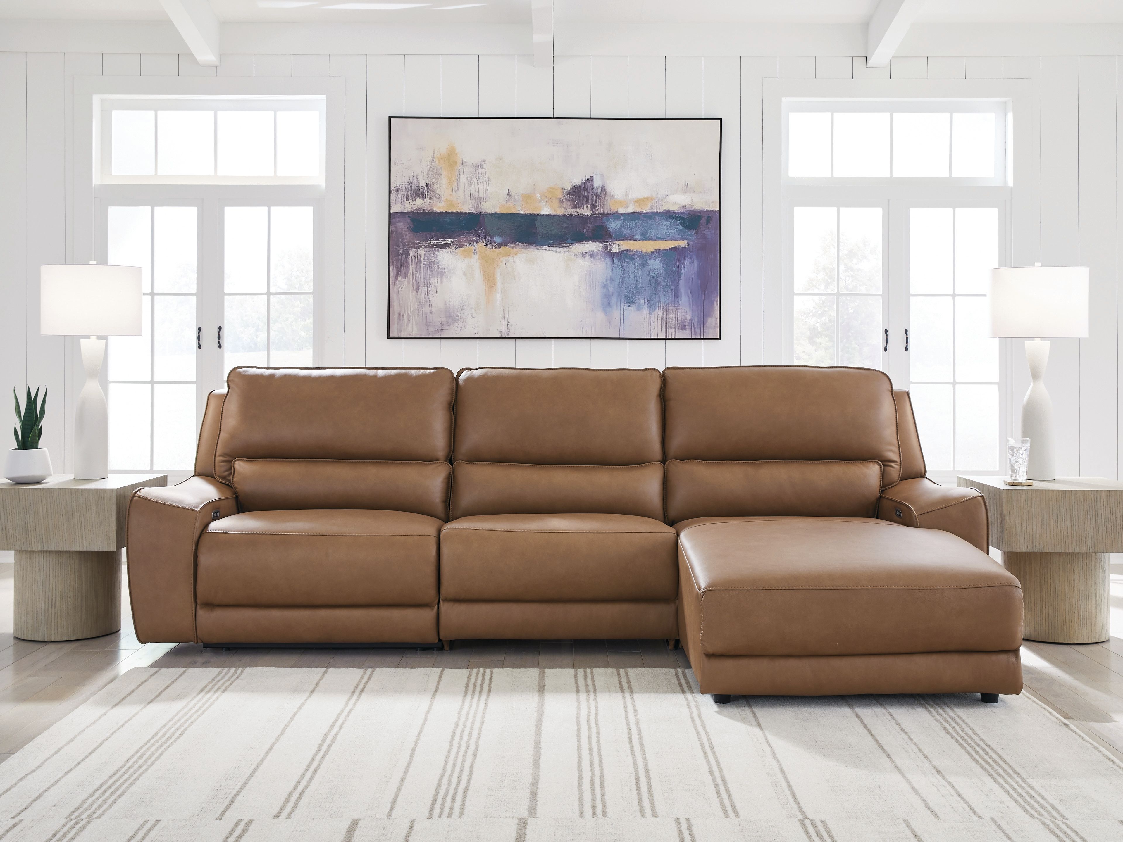 Ashley Furniture DeepWakes - 3-Piece Power Reclining Sofa With RAF Press Back Power Chaise - Caramel - Image 4