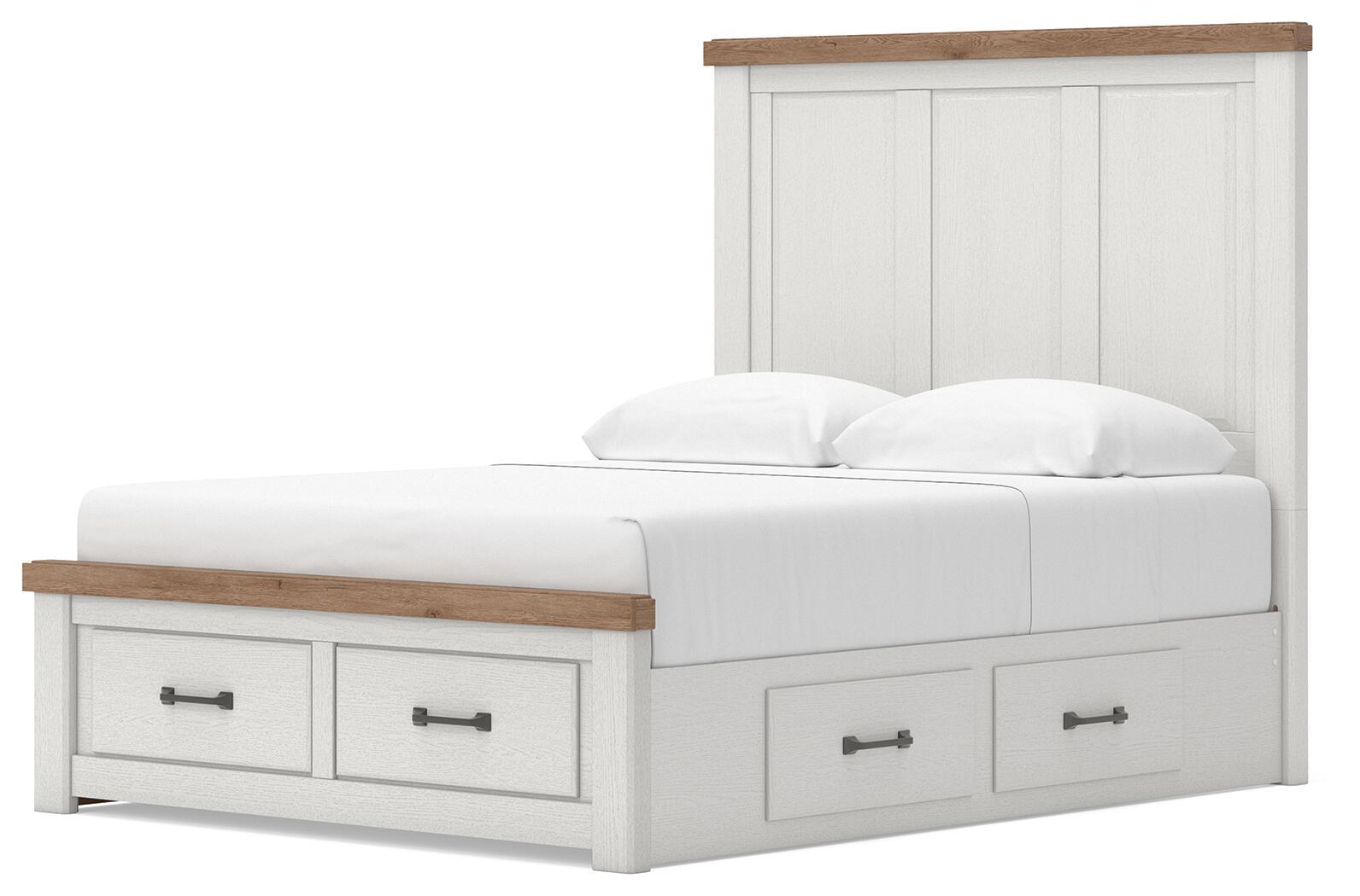 Ashley Furniture Savonport - Queen Panel Storage Bed With Storage Footboard And 2 Under Bed Storage Units - White / Brown - Image 7
