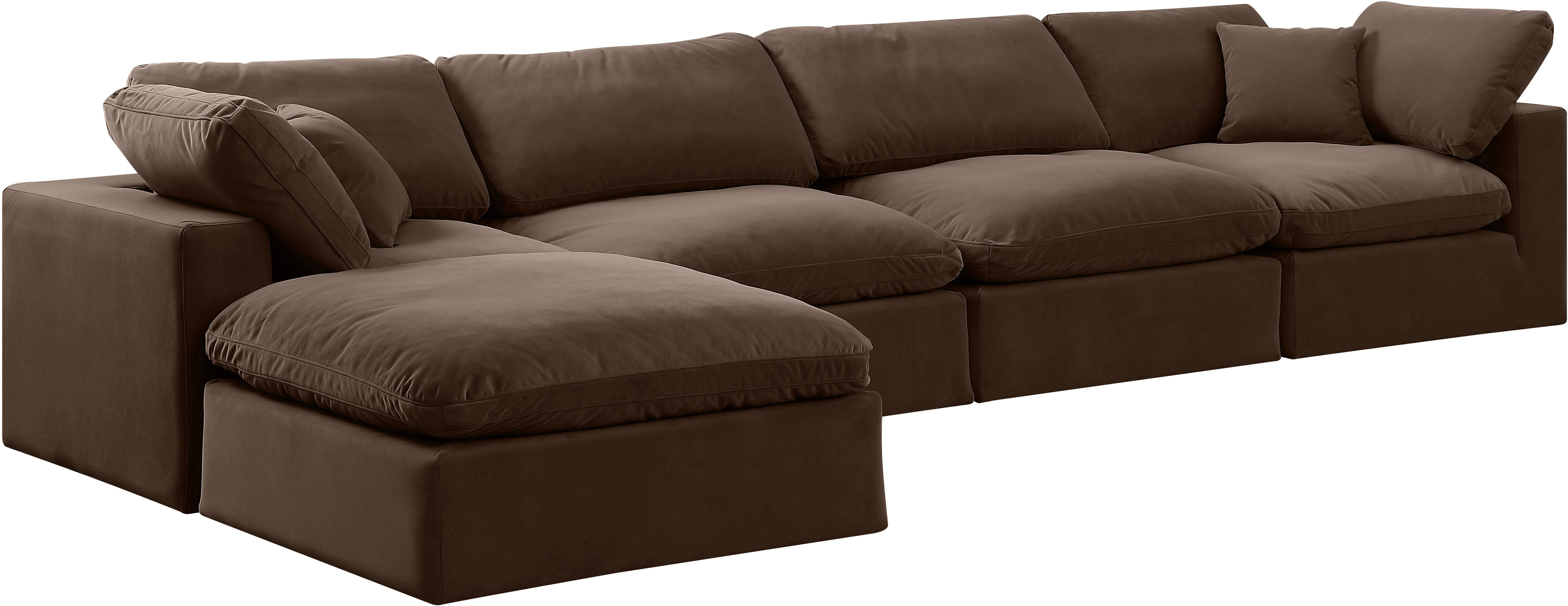 Comfy - 5 Piece Velvet Modular Sectional With Chaise - Dark Brown